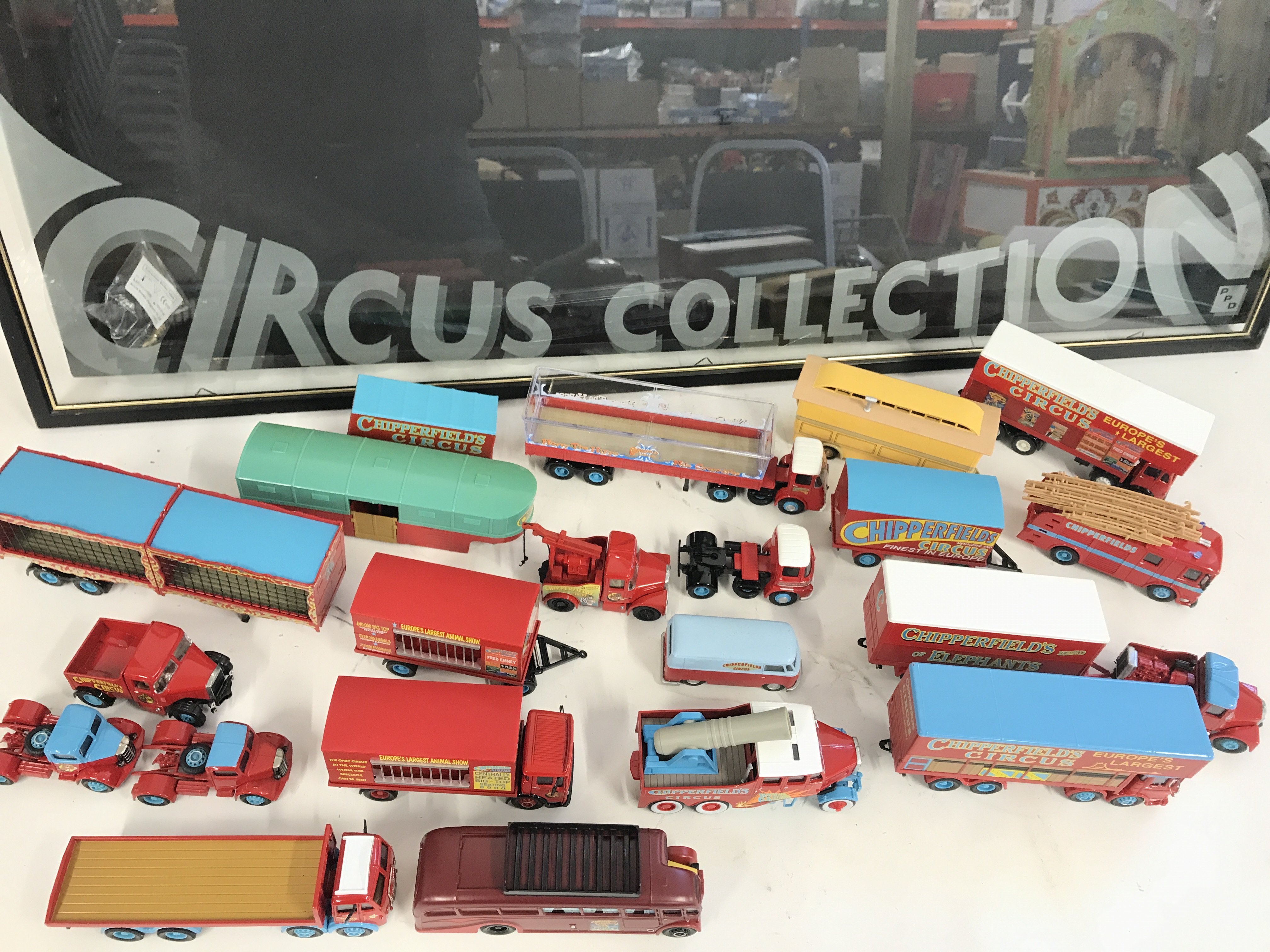 A Collection of Corgi Classic Chipperfields Circus Vehicles and Display Case.