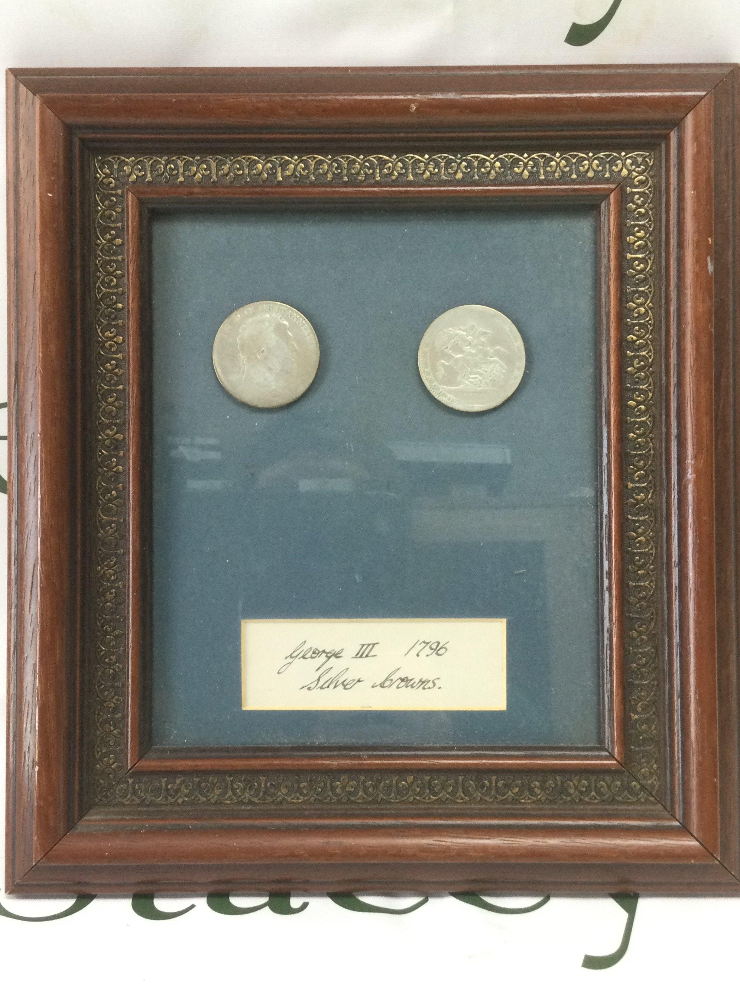 Two framed George III 1796 crowns. Shipping category D.