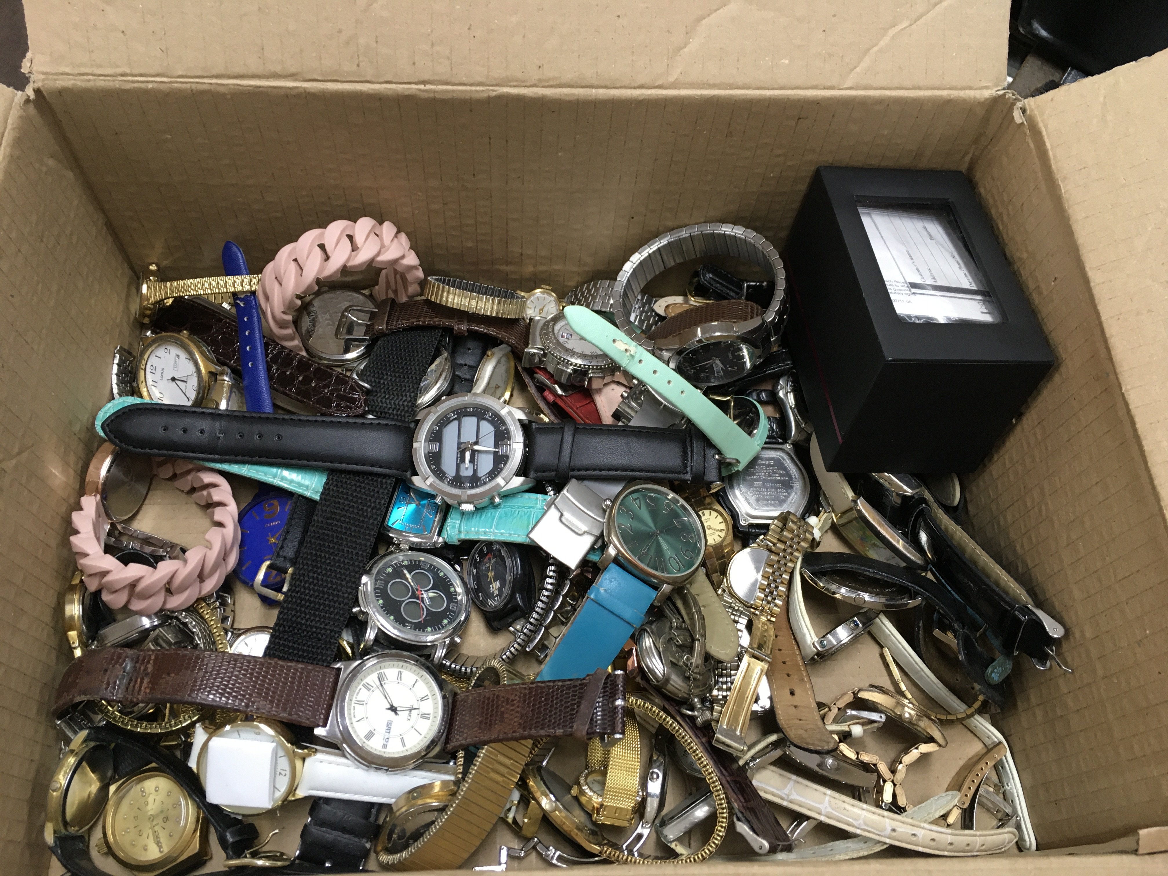 A box of watches to include Seiko, Rotary. This lot cannot be posted