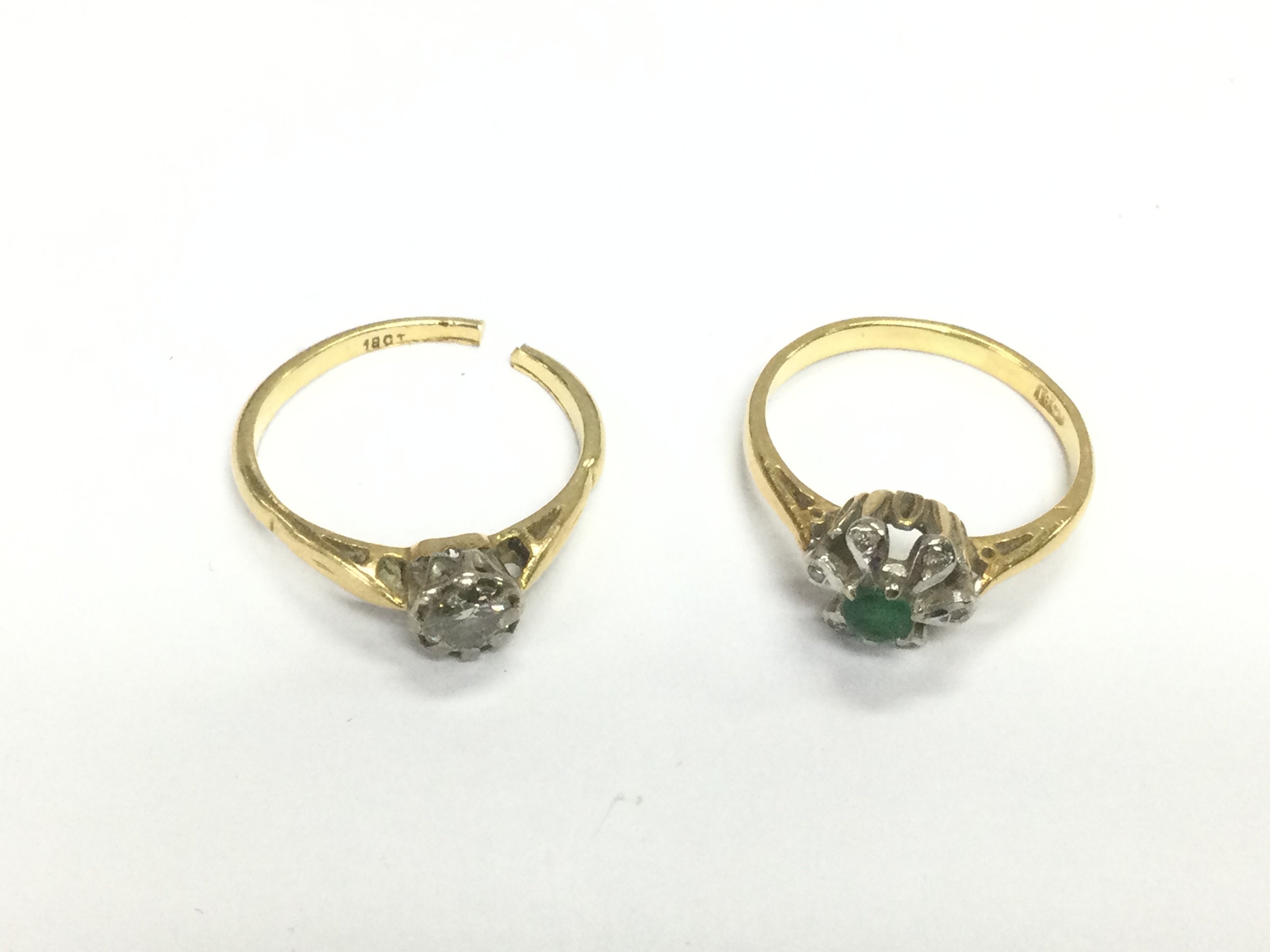 Two 18ct gold rings, one a/f, set with old cut diamonds, approx total weight 4.8g. Shipping category A.