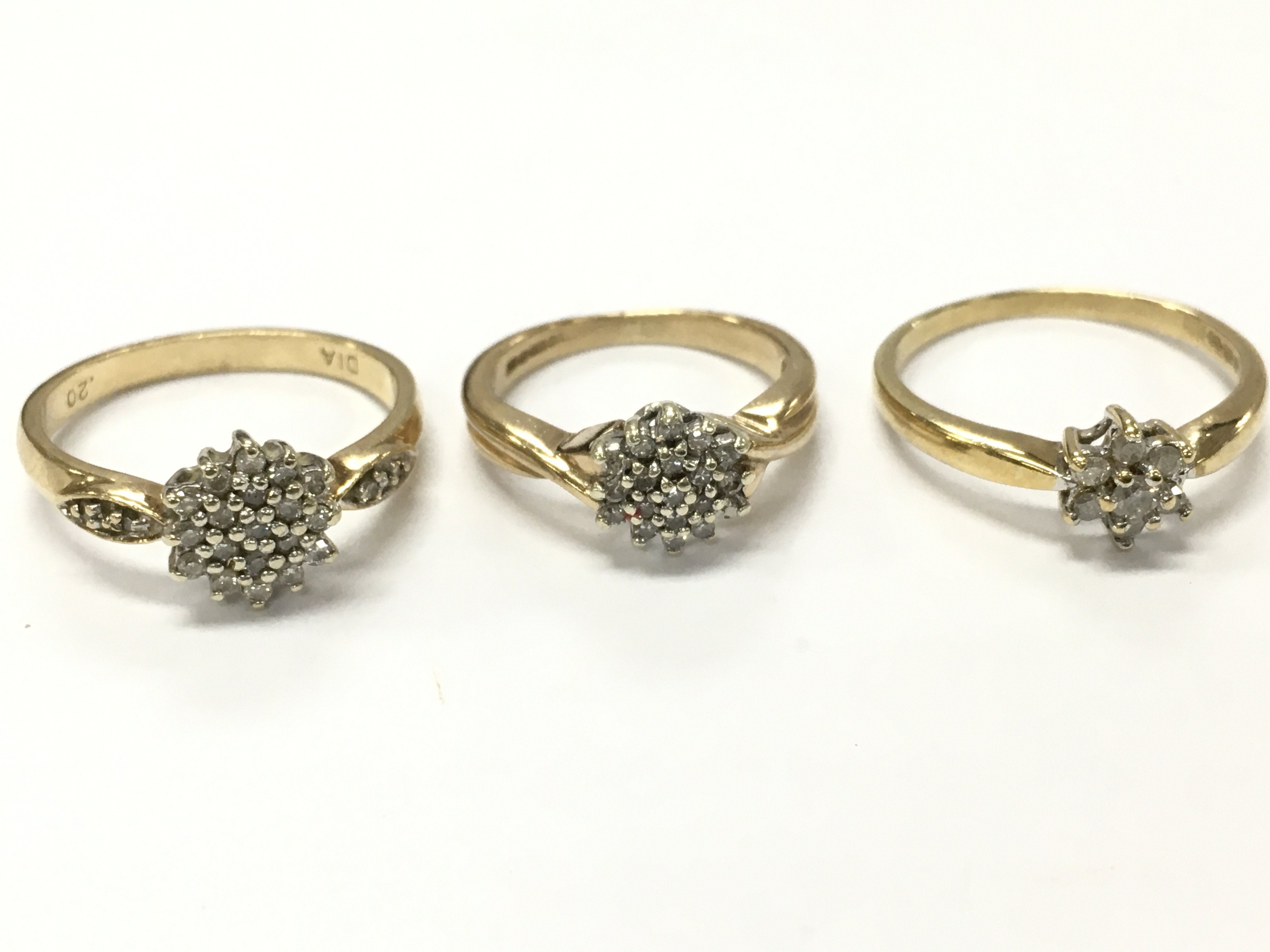 9ct gold diamond cluster rings , 6.8g total weight. Postage catA