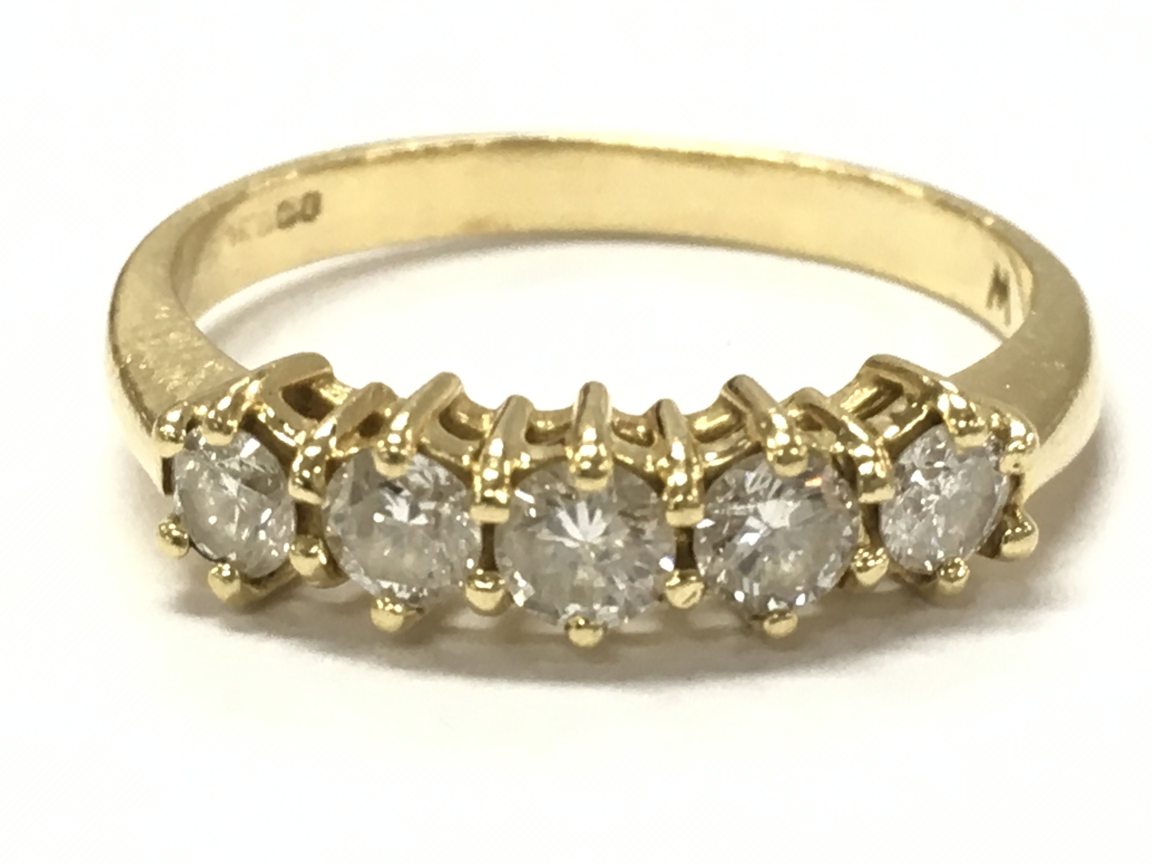 18ct gold 5 stone diamond ring, size O, 3.3g total weight