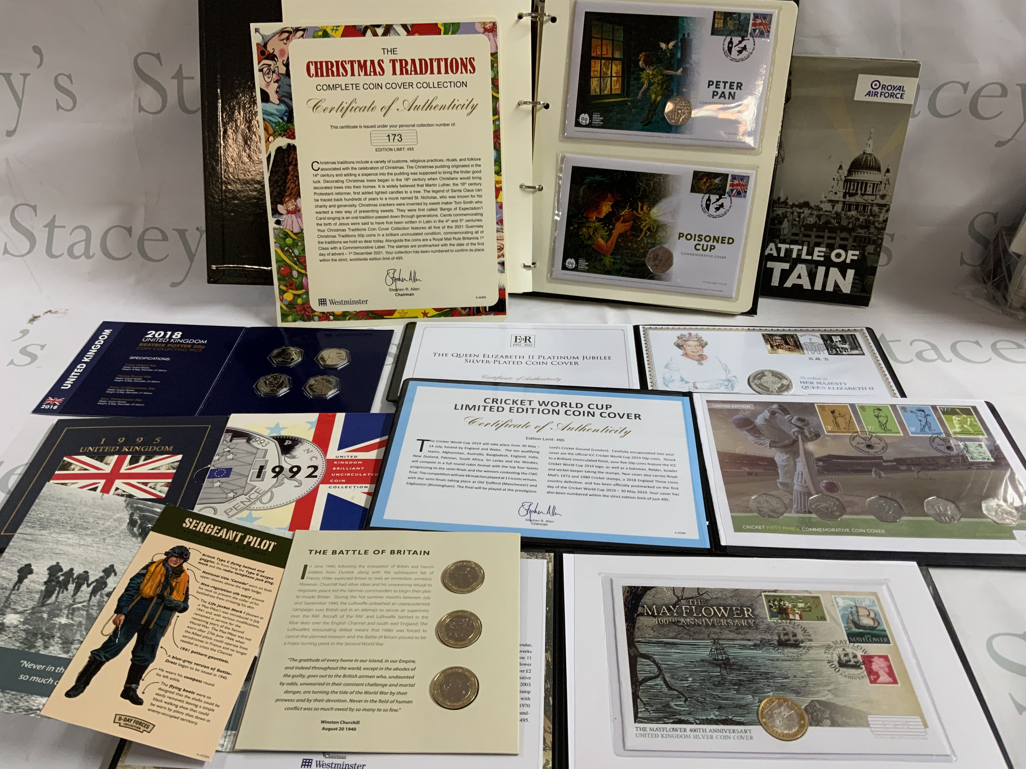 A varied collection of modern uncirculated coinage together with some additional loose coinage.