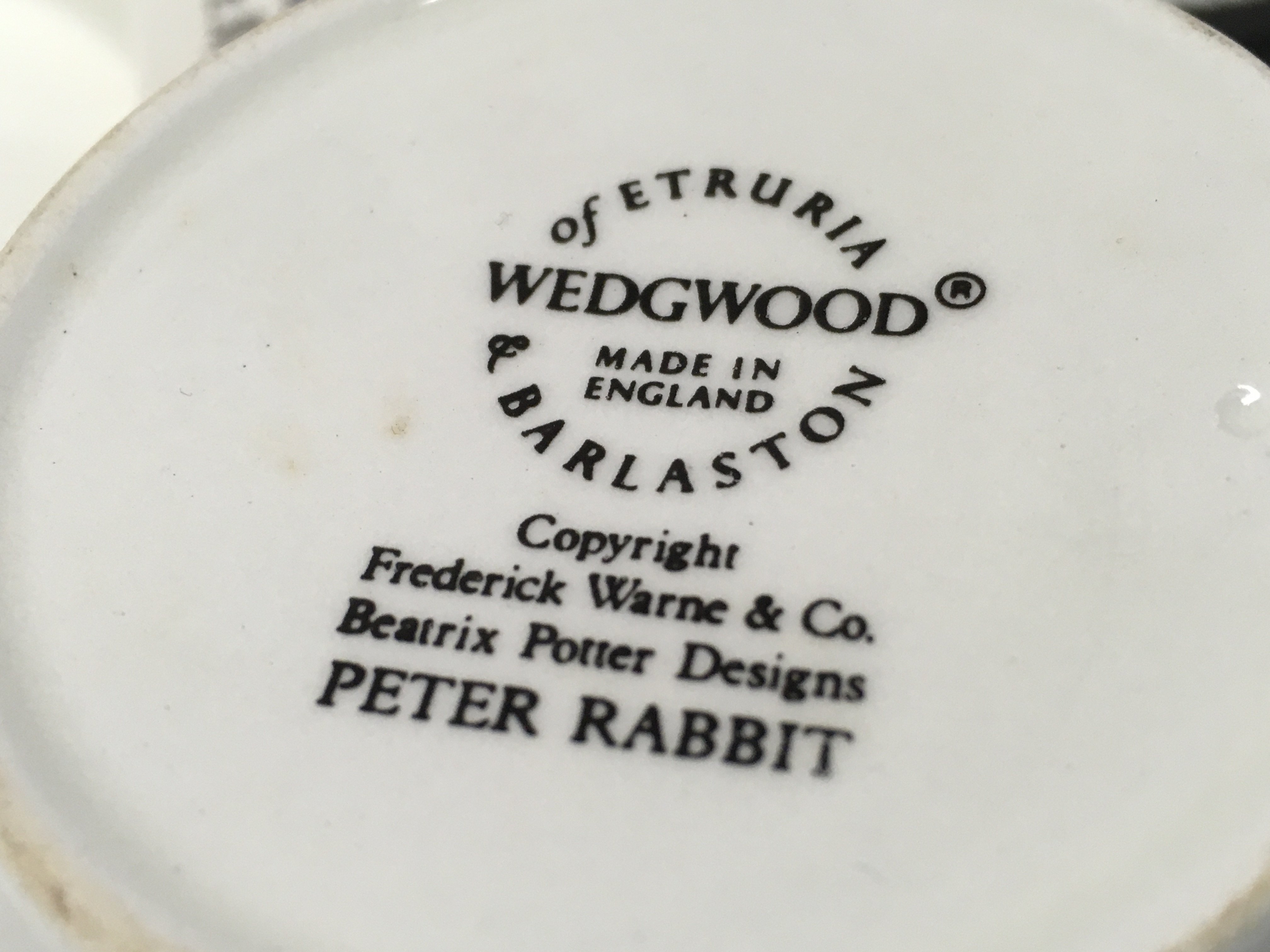 A collection of ceramics including a Wedgwood plate, Wedgwood Beatrix Potter Peter rabbit tea set , Ansley vase. NO RESERVE