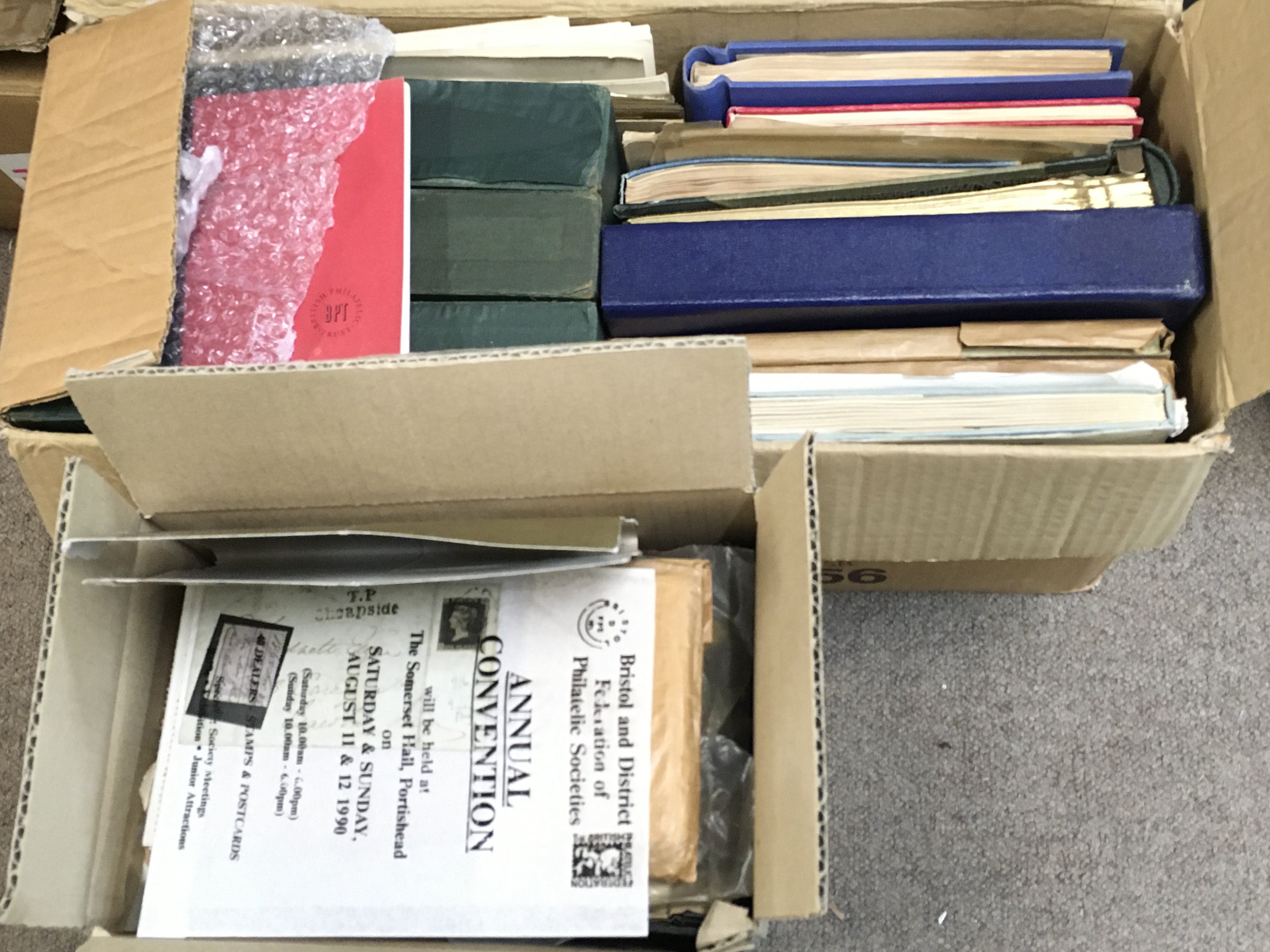 A collection of stamps including a Penny black, stamp albums including postage stamps of Newfoundland album. Postage cat c X2