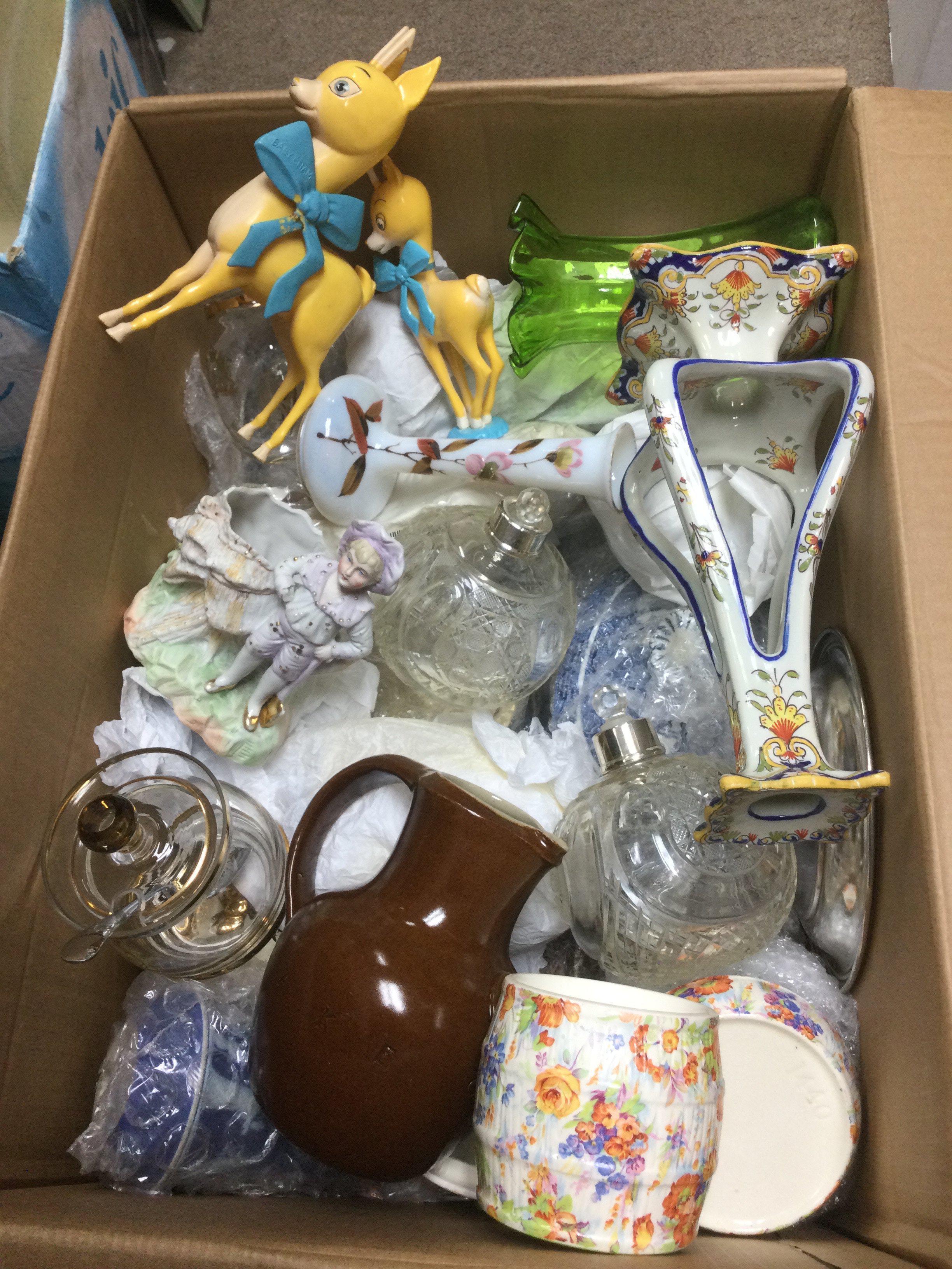 Two boxes of ceramics and glass. Shipping category D.