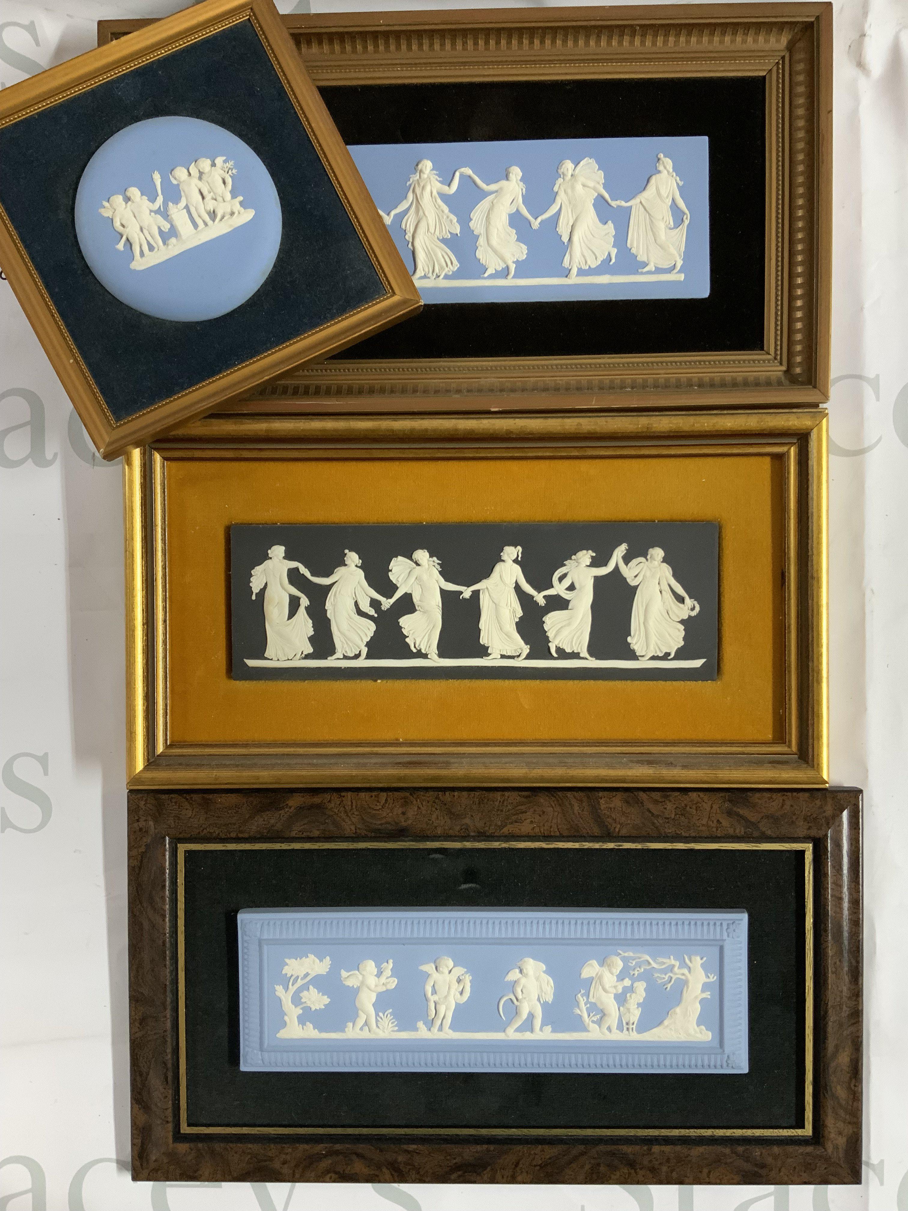 4 Wedgewood framed plaque, each approx 33cm x 14cm/ 15.5 x 15.5cm (D)