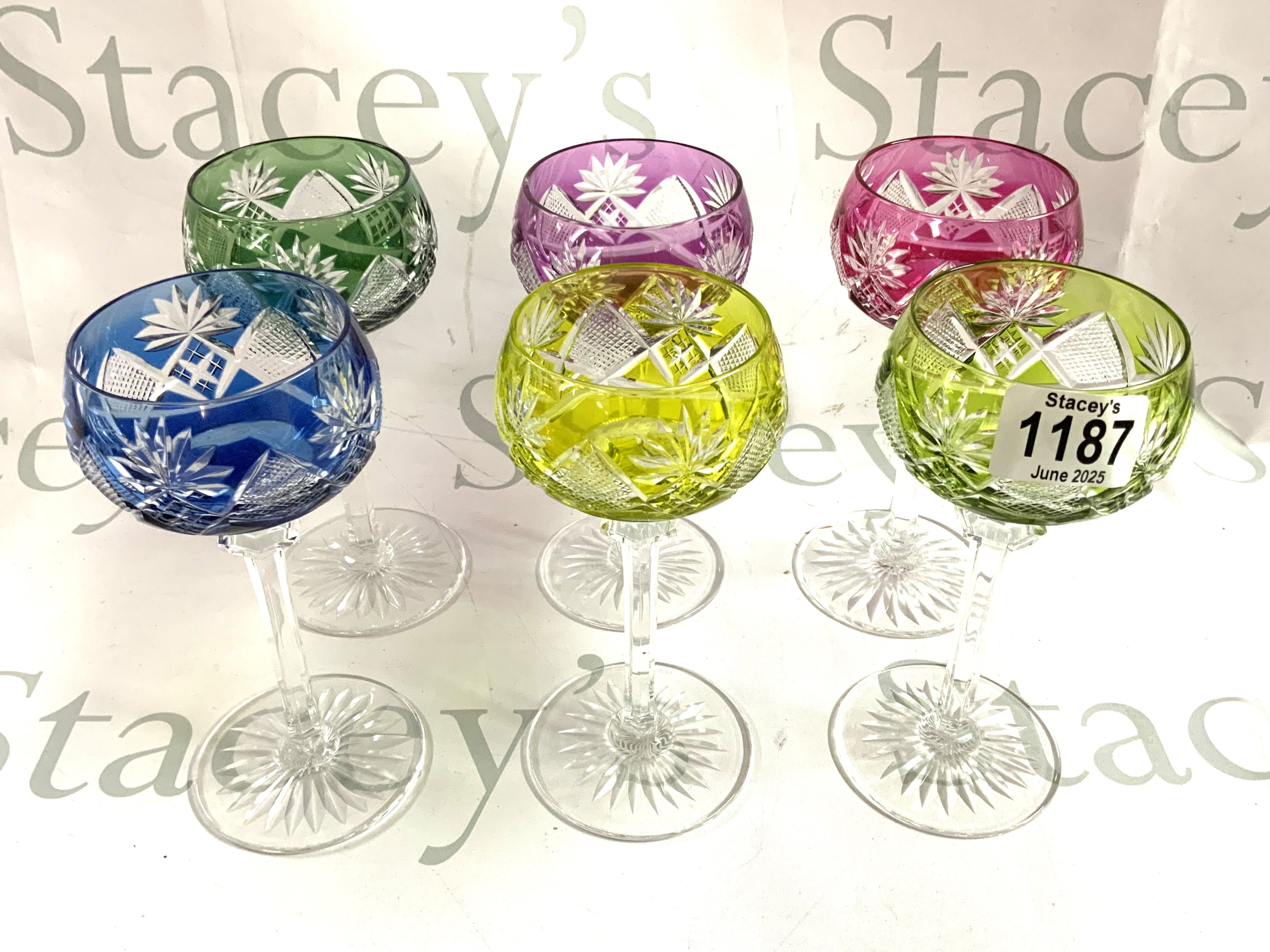 6 Val St Lambert hoc glasses. (D)