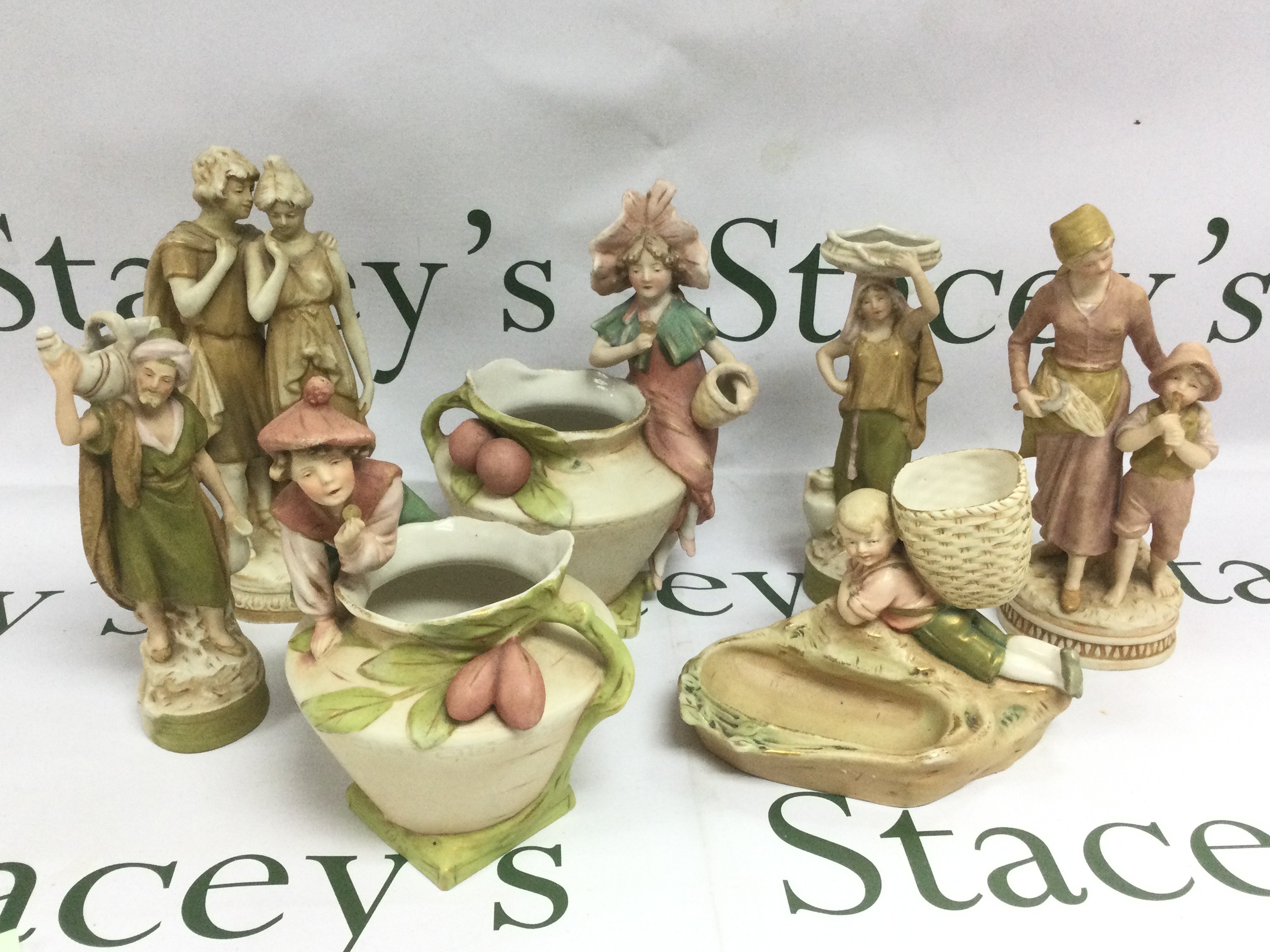 Seven Royal Dux figures, vases etc. Shipping category D.