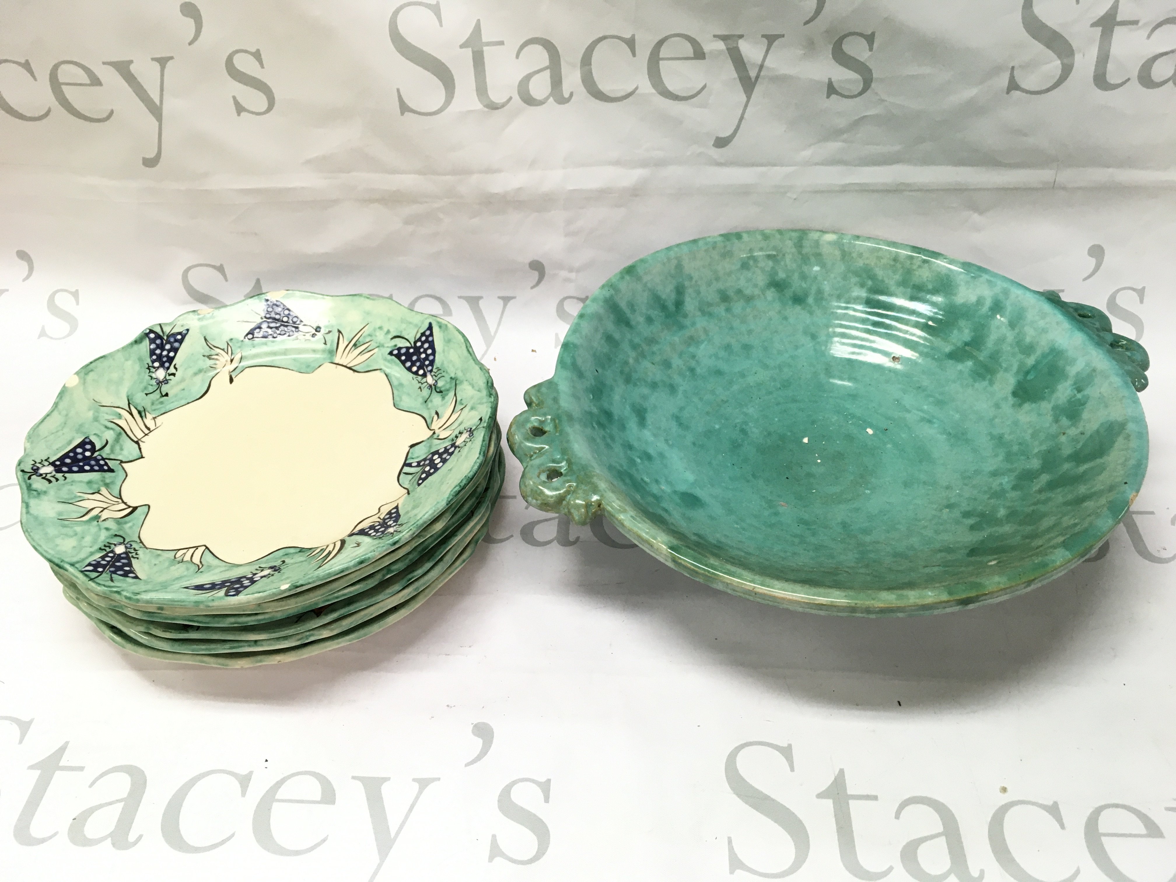 A collection of French mid 20th century plates and a Maltese dish . This lot cannot be posted