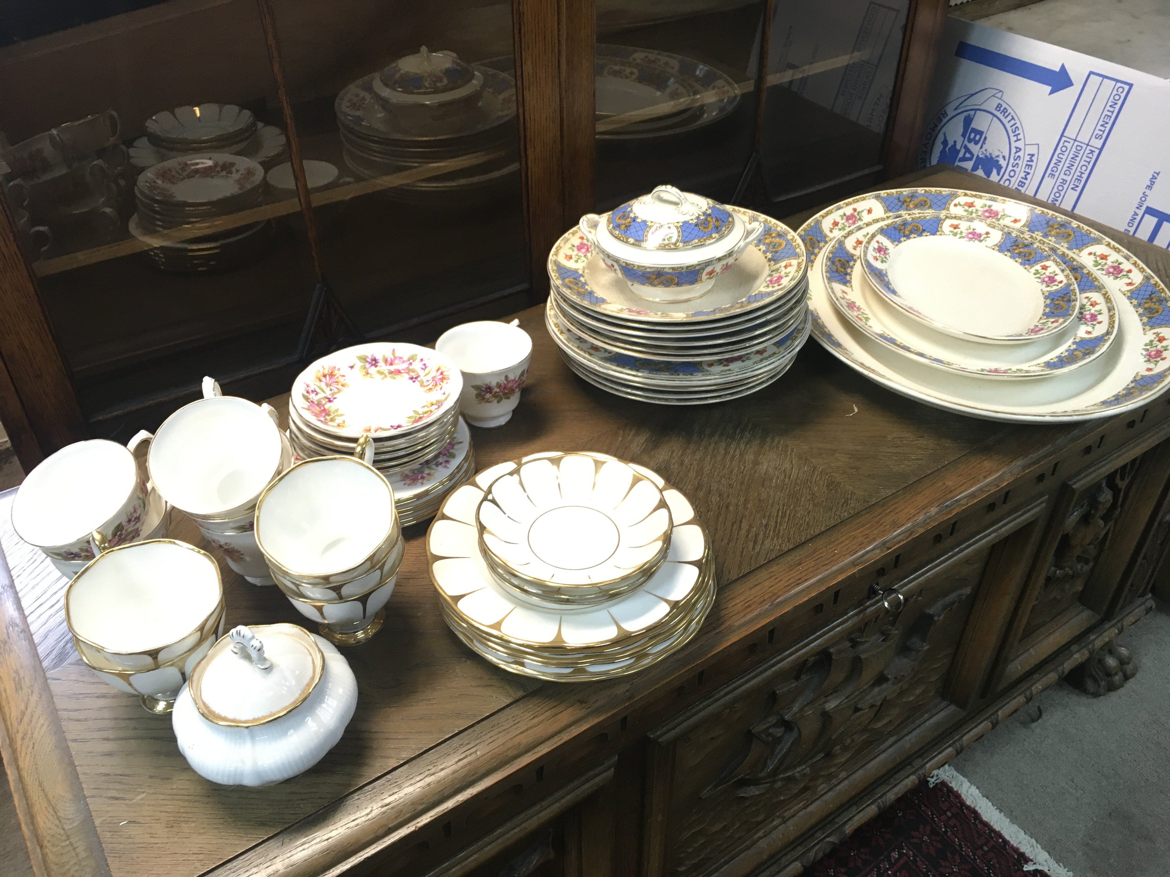 Colclough tea set , Royal Vale tea set, Lung Ching plates and platter plates. This lot cannot be posted
