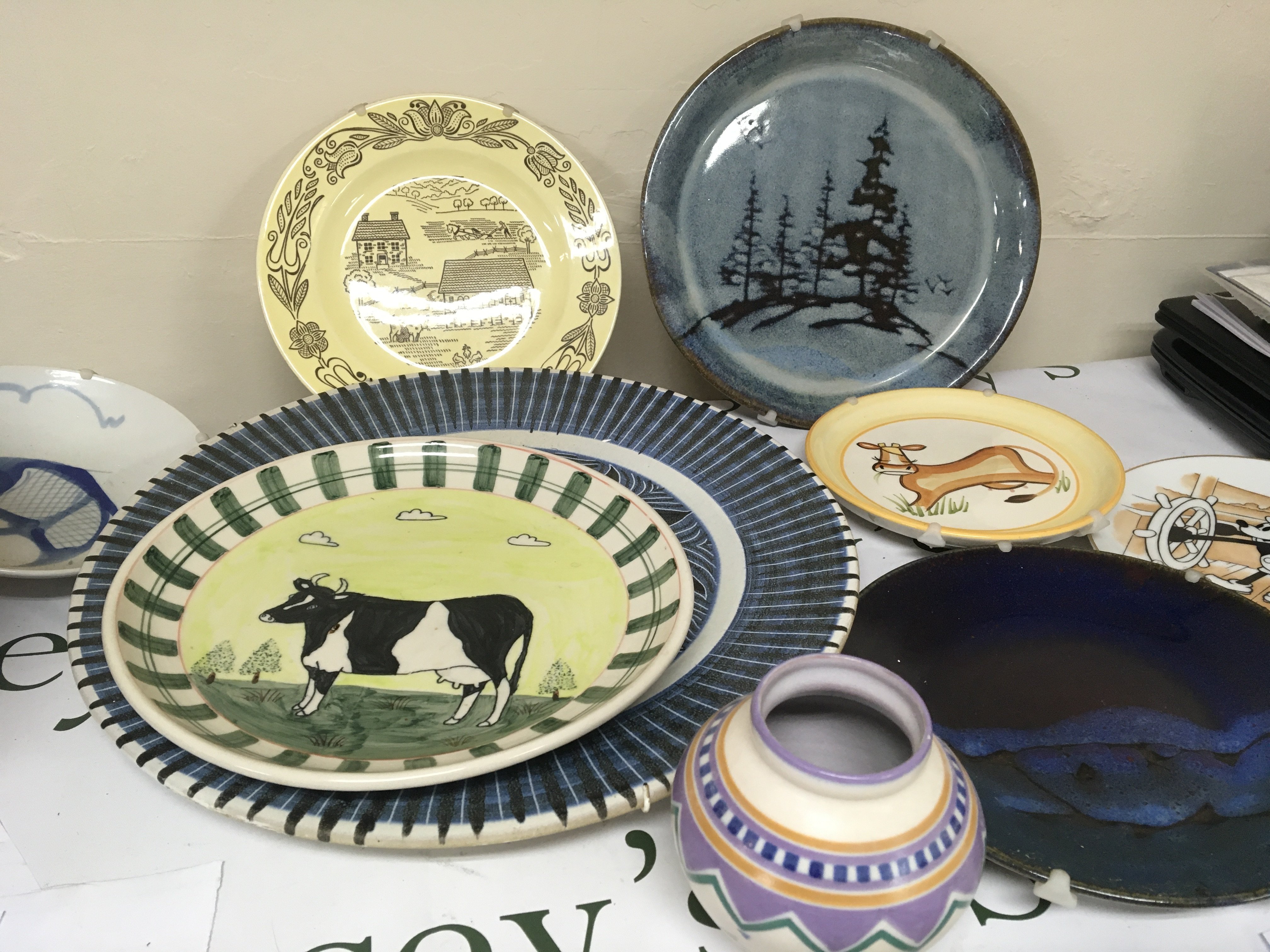 A collection of Mid 20th century and later modern ceramics including a Poole vase Norwegian dish and other ceramics