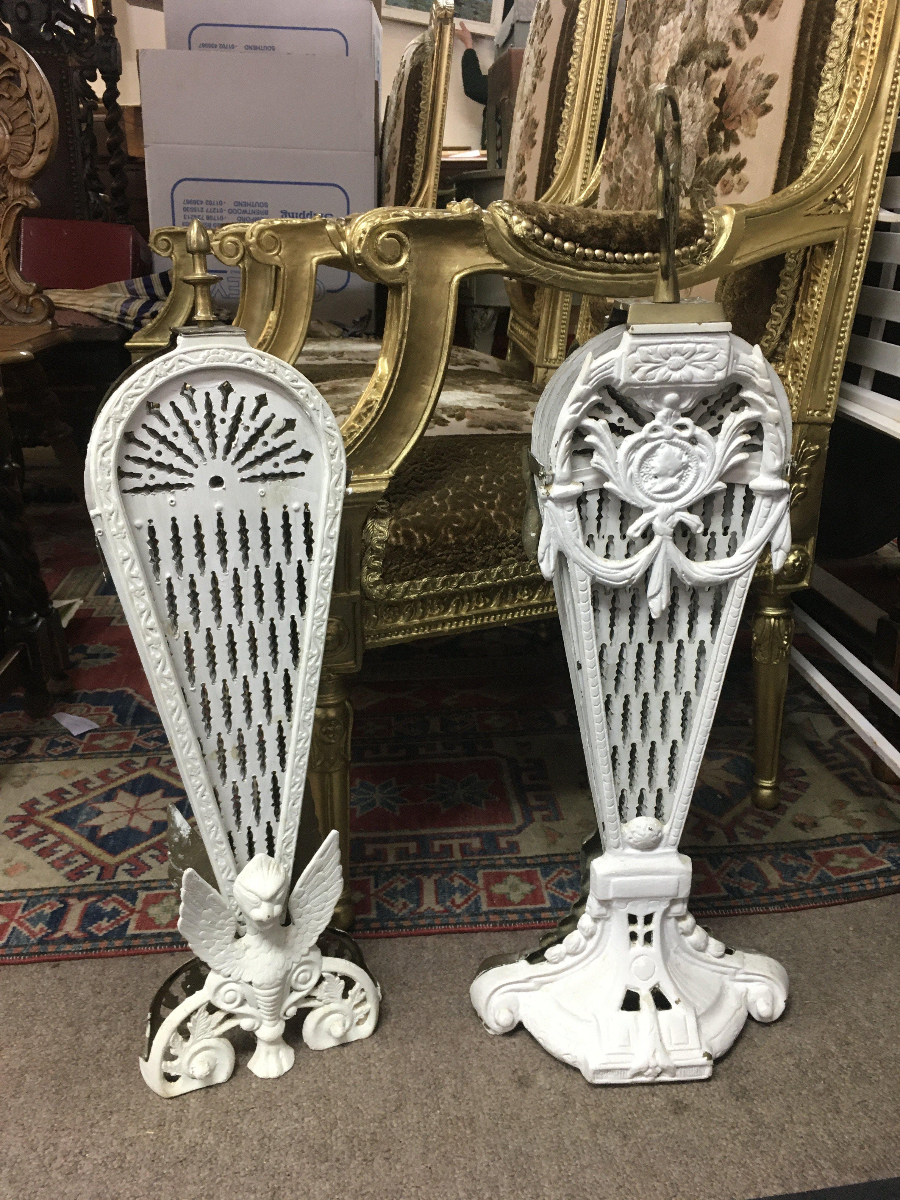 Brass fan shaped painted fire screens . This lot cannot be posted NO RESERVE