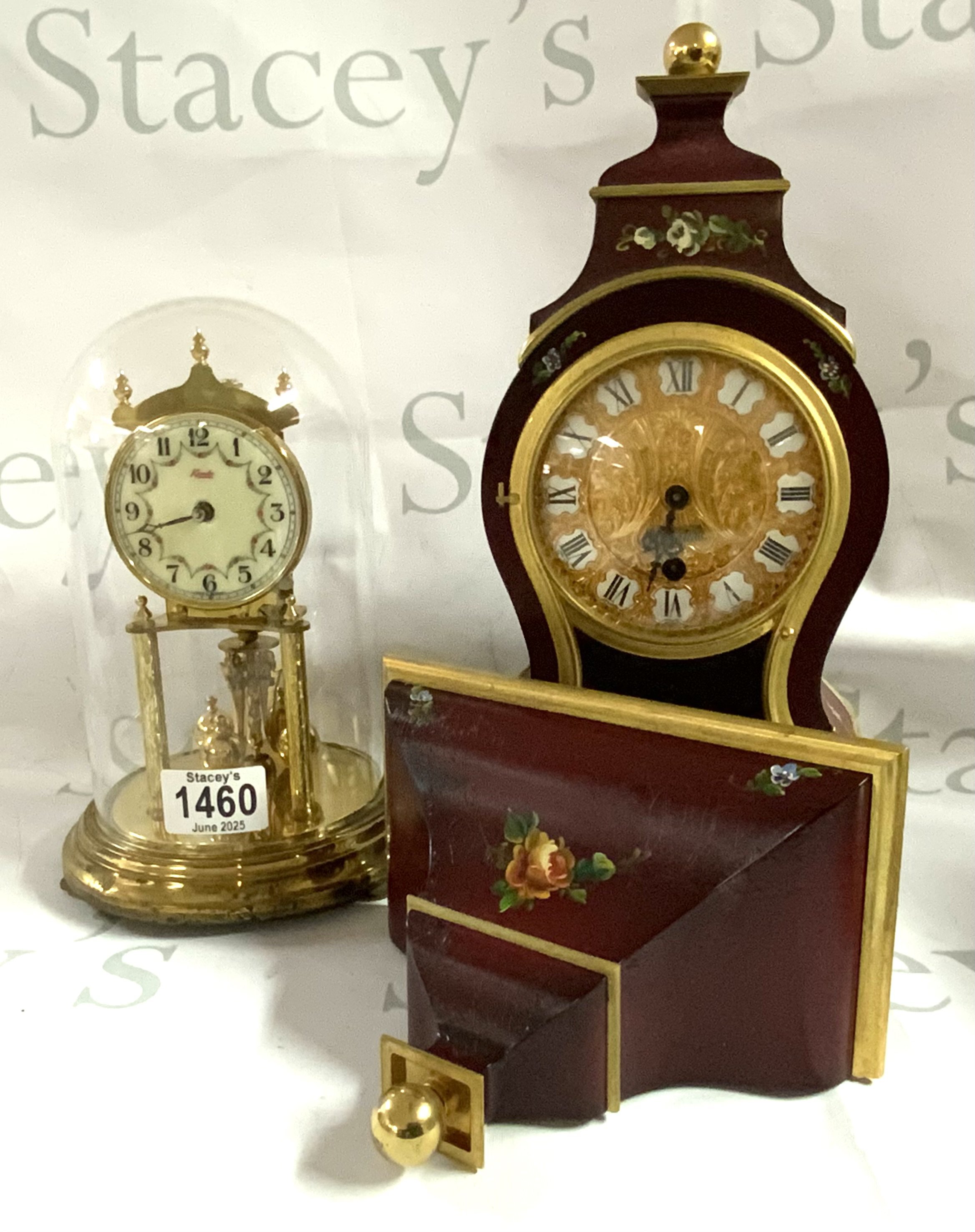 A French painted1970s bracket clock and bracket together with domed anniversary clock. (D)