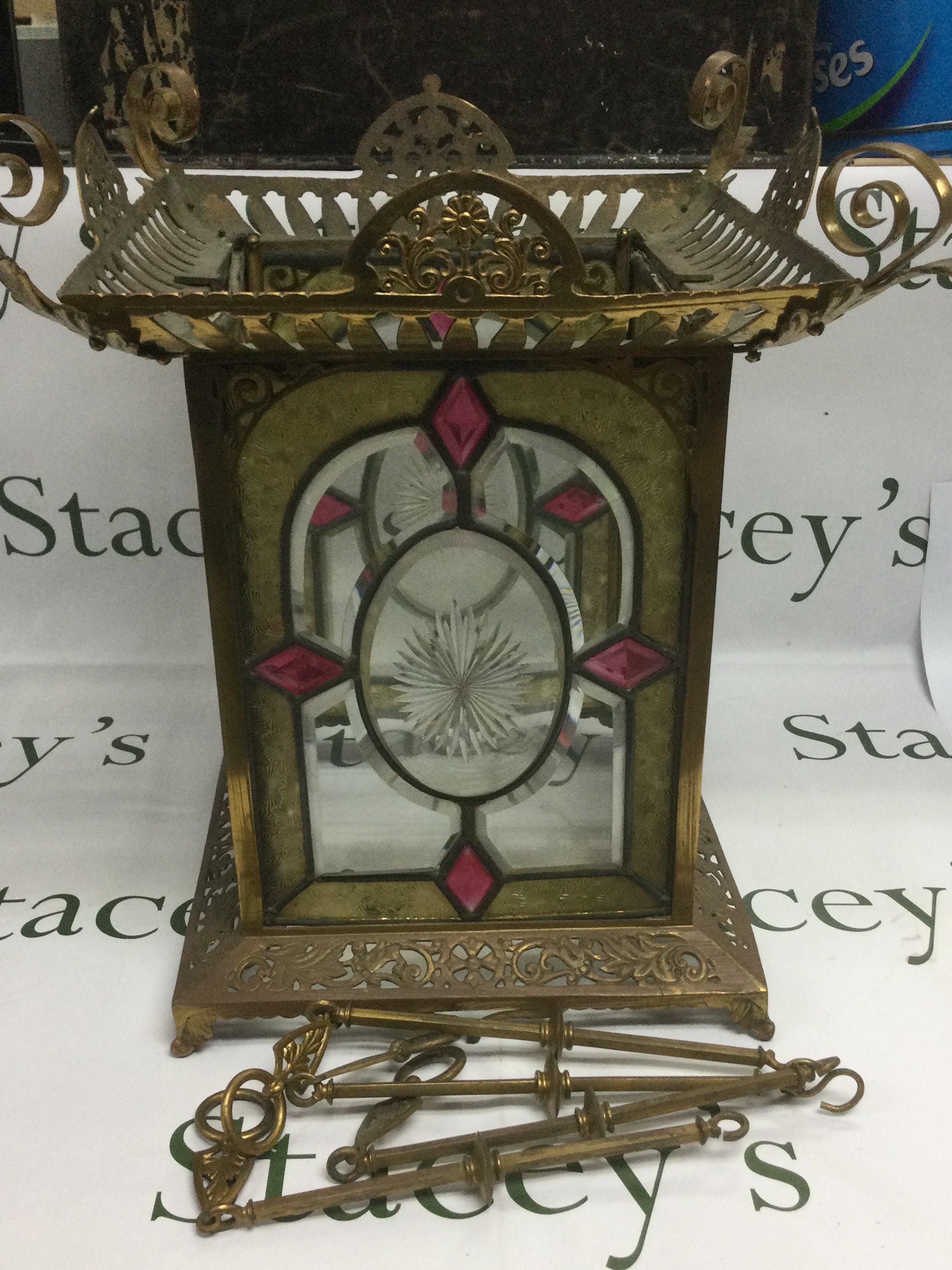 A quality brass and glass lantern, approx height 44cm. Shipping category D.