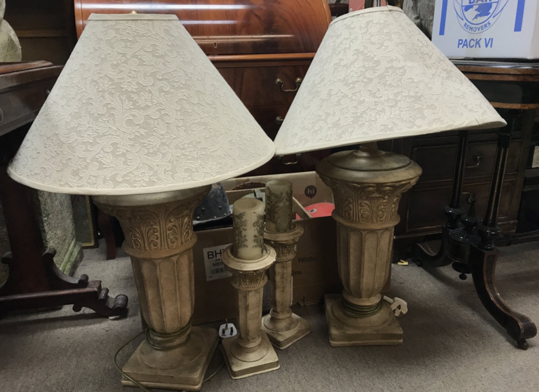 Modern classical pedestal design Lamps and candlesticks. 80cm tall lamps This lot cannot be posted
