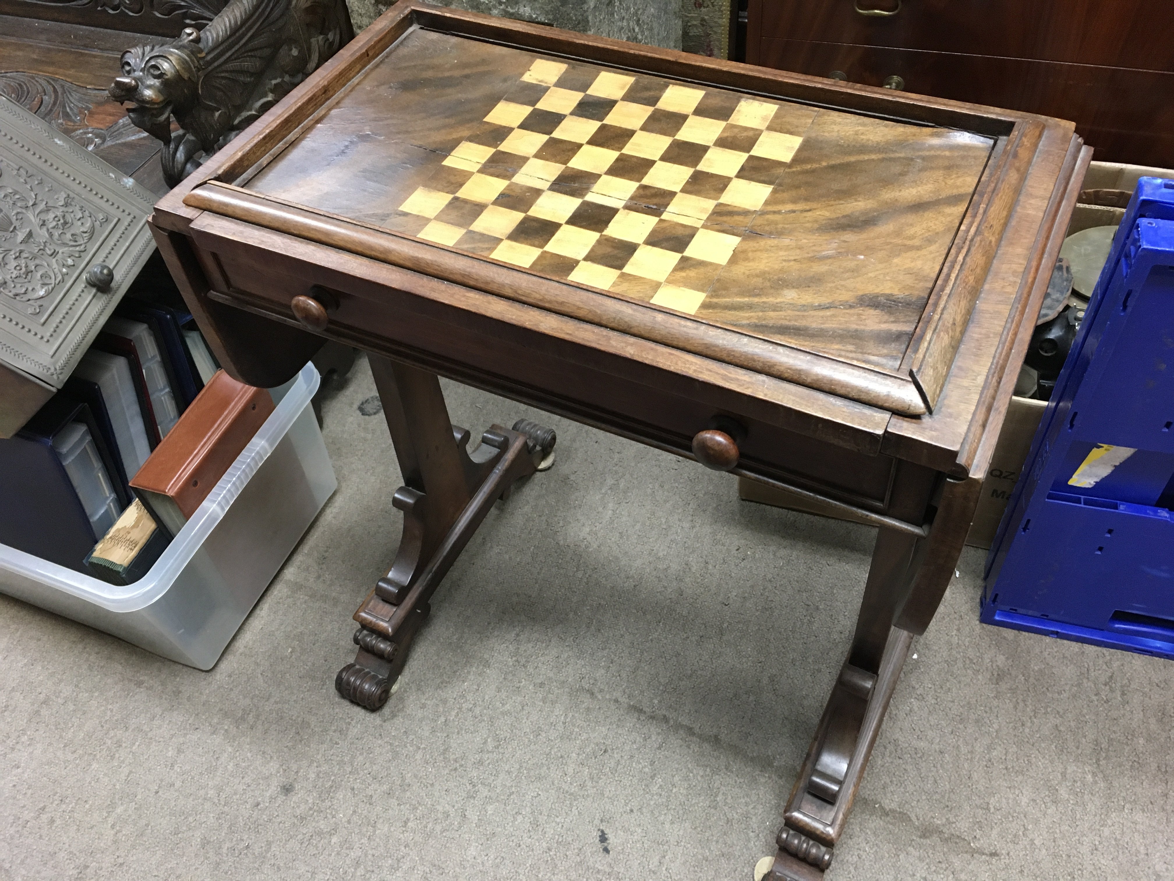 William IV chess and games table 72cm tall 63cm wide