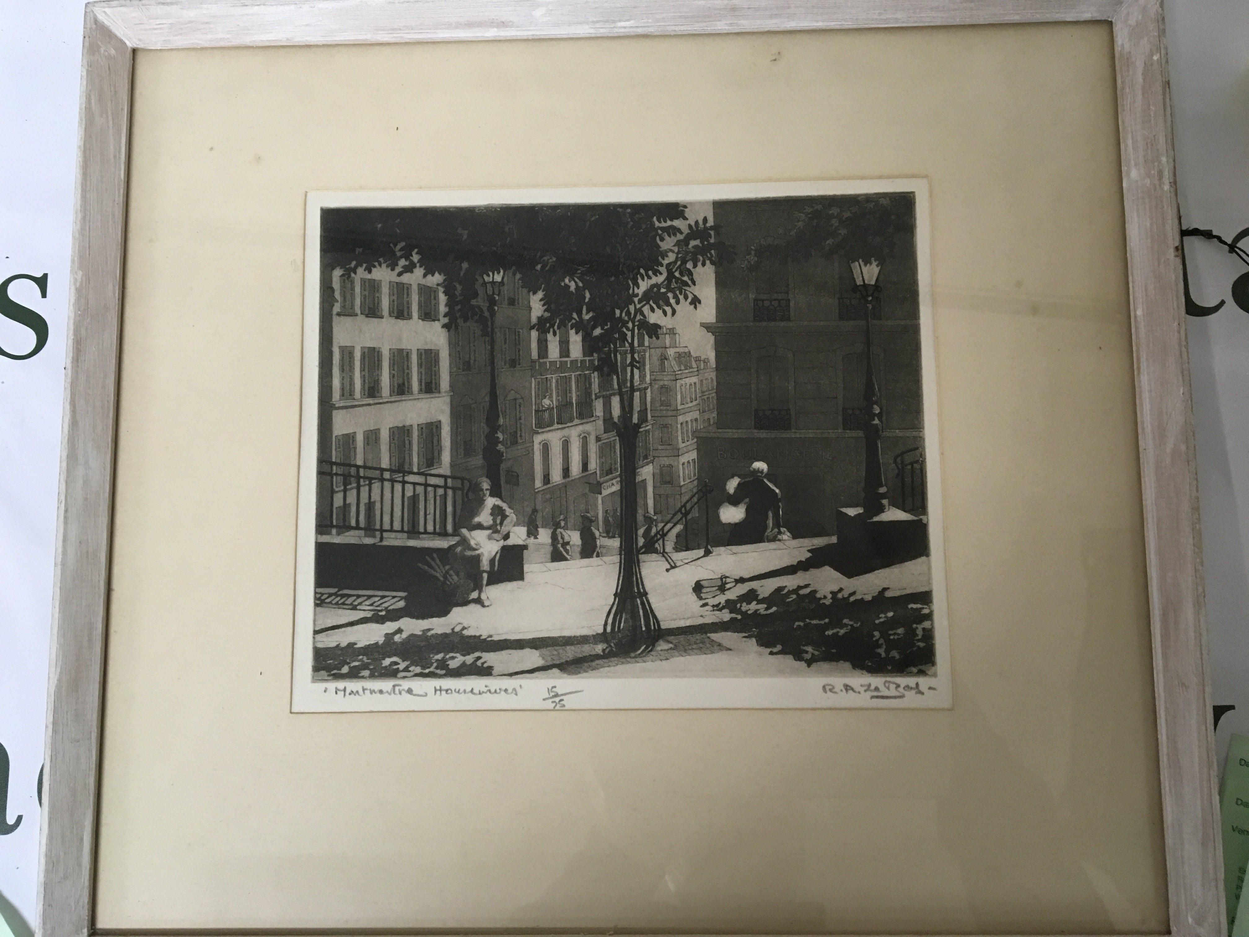 A limed EditionModern British engraving The Housewives 15/25 street scene by Rachel Ann Le Bas RE. (1923-2020) signed reverse with label frame 45x40cm approximately good condition. NO RESERVE
