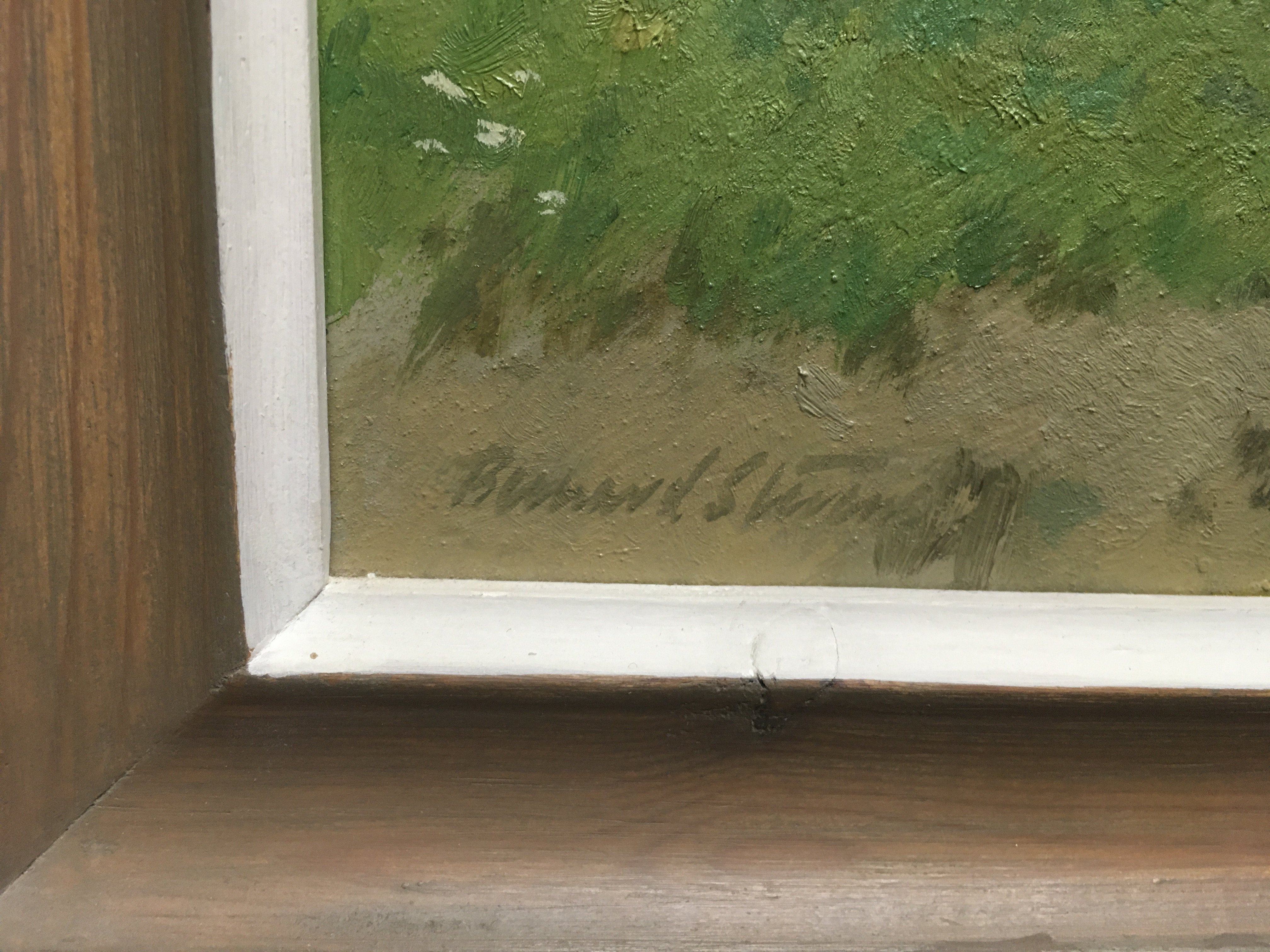 Withdrawn -4 framed paintings to include a view of Watergate Dordrecht,Holland. Signed by Sophie D'ouseley Meredith, a view of Glastonbury Abbey And the framed oil on board-The Dairy House signed by Bernard Stevens exhibited at the royal academy some at exhibition. Various size frames. NO RESERVE