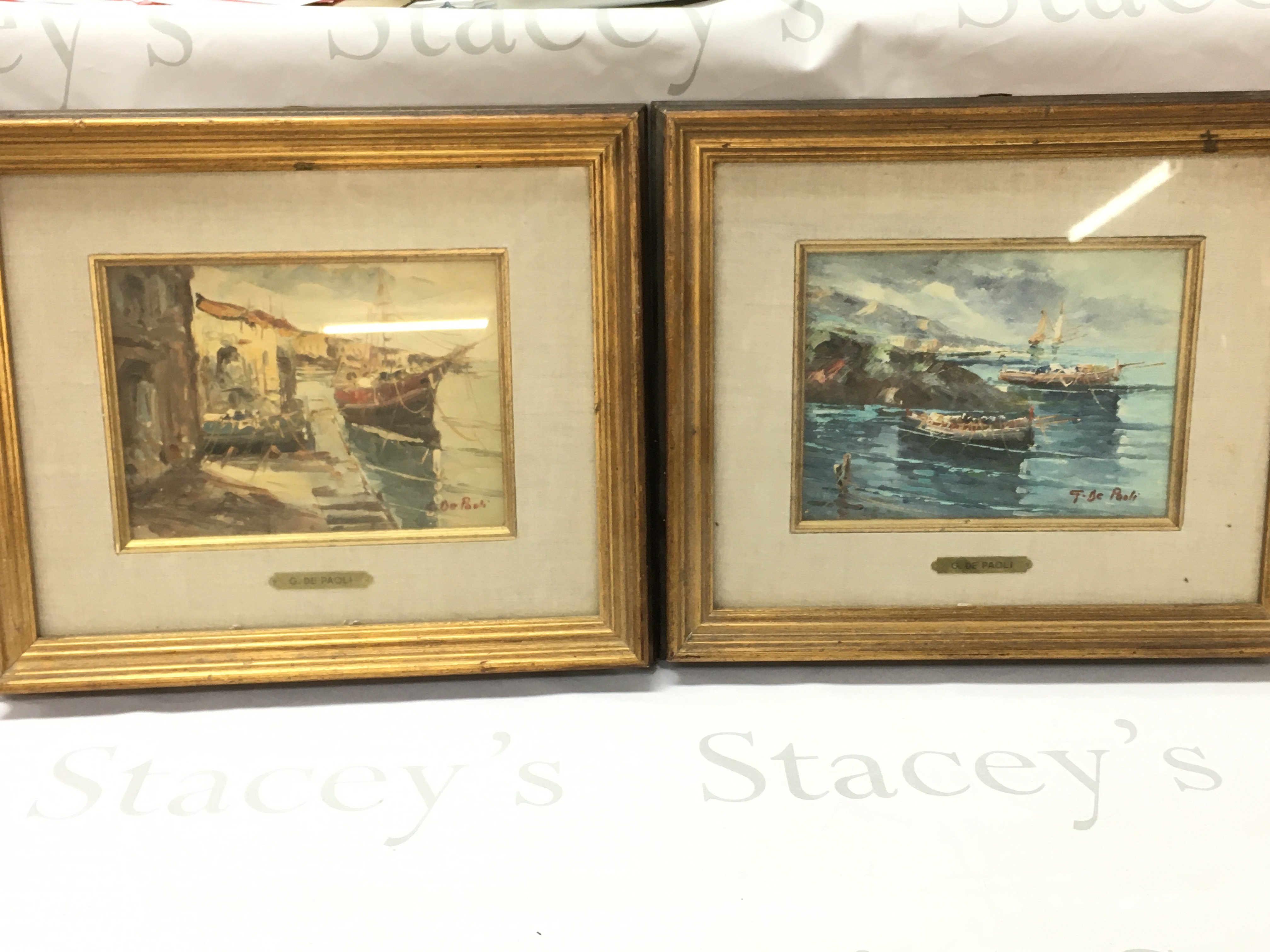 Framed watercolour By G De Paoli of boat scenes . Frame 38cm long 32cm tall This lot cannot be posted