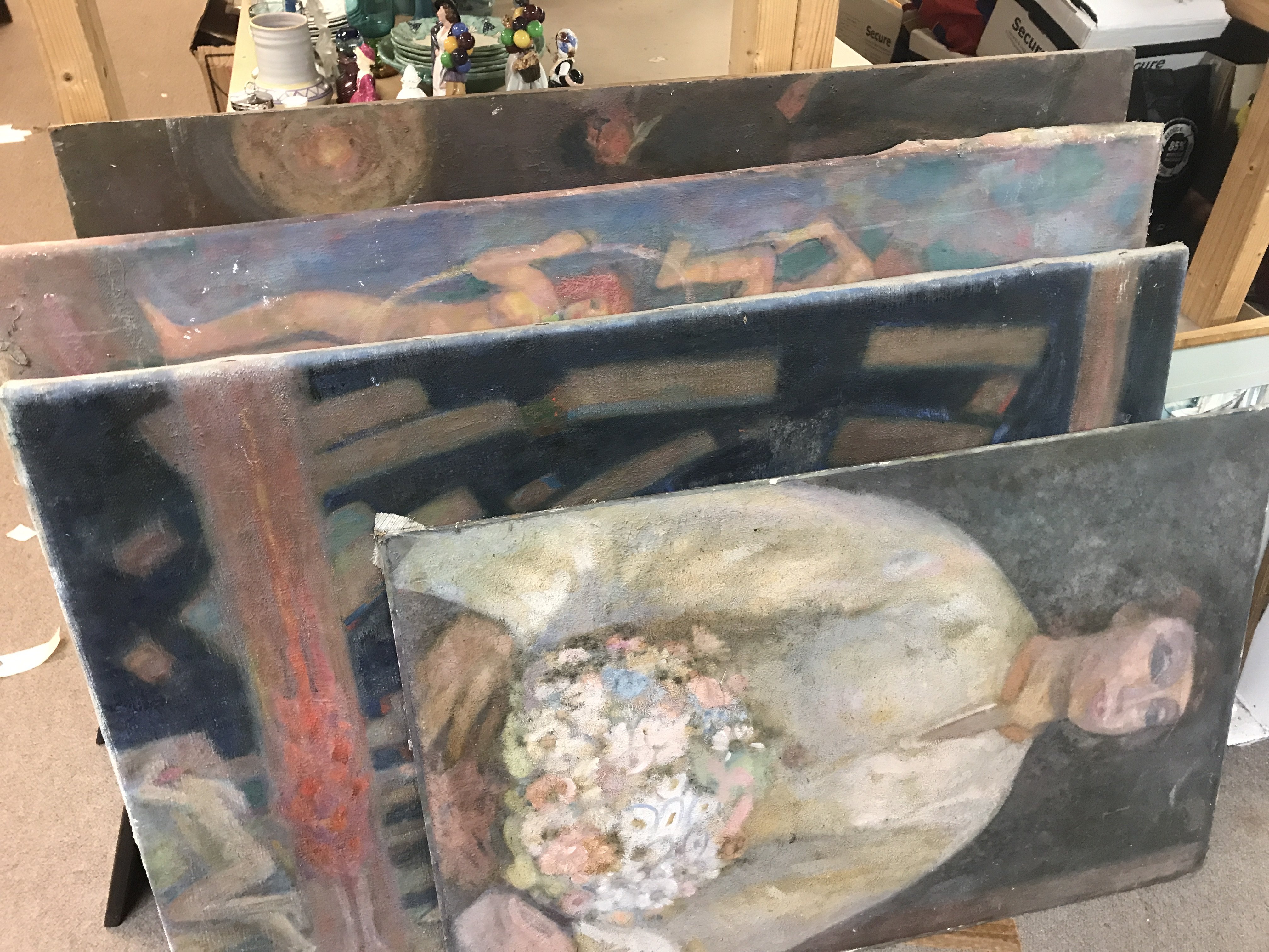 A large collection of 20th century paintings by Albert Harold Palmer including several depictions of figures including some nude, abstract, portrait etc. This lot cannot be posted