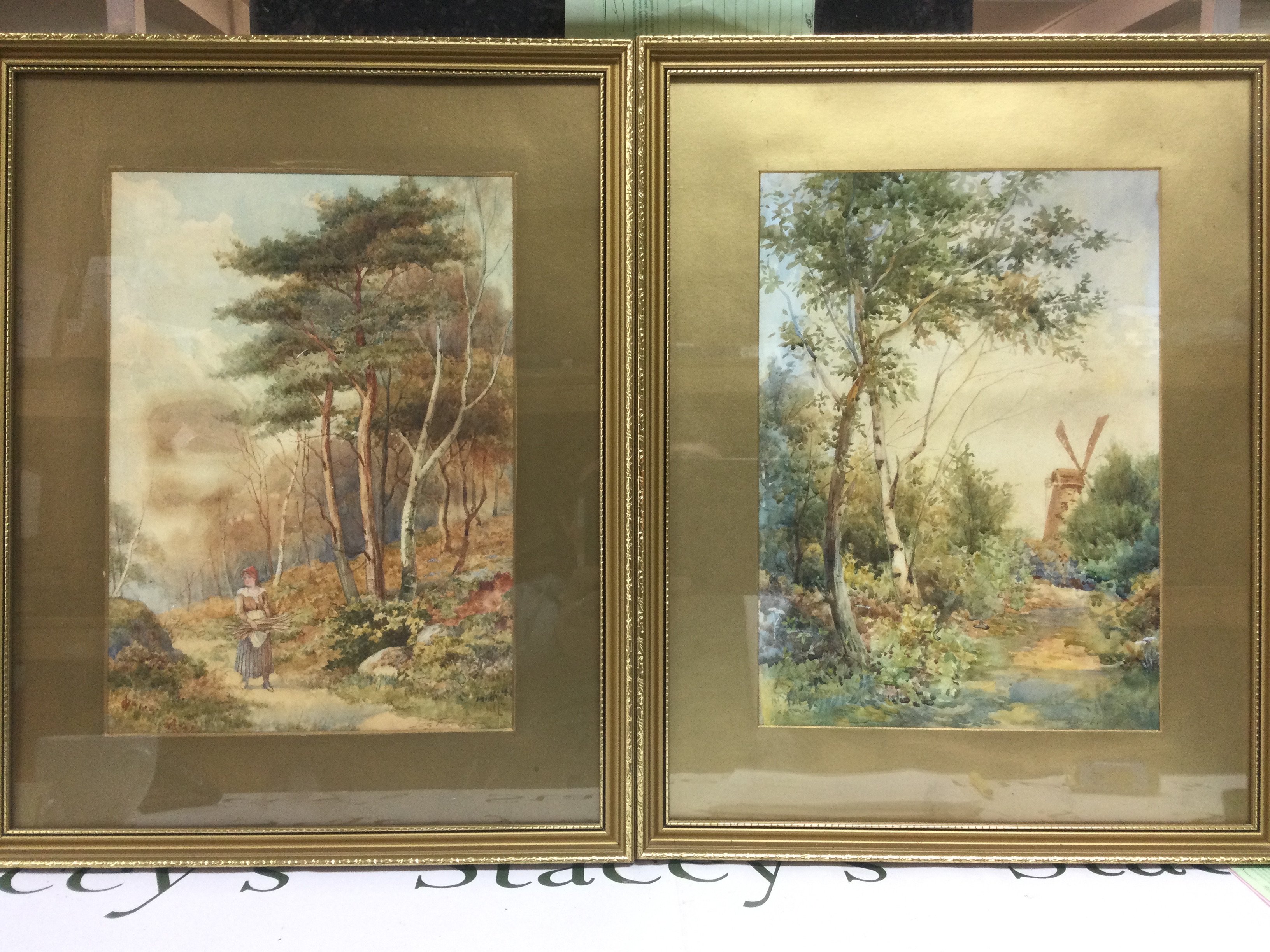 A pair of gilt framed Edwardian watercolour rural views, approx 40cm x 52cm. Shipping category D.