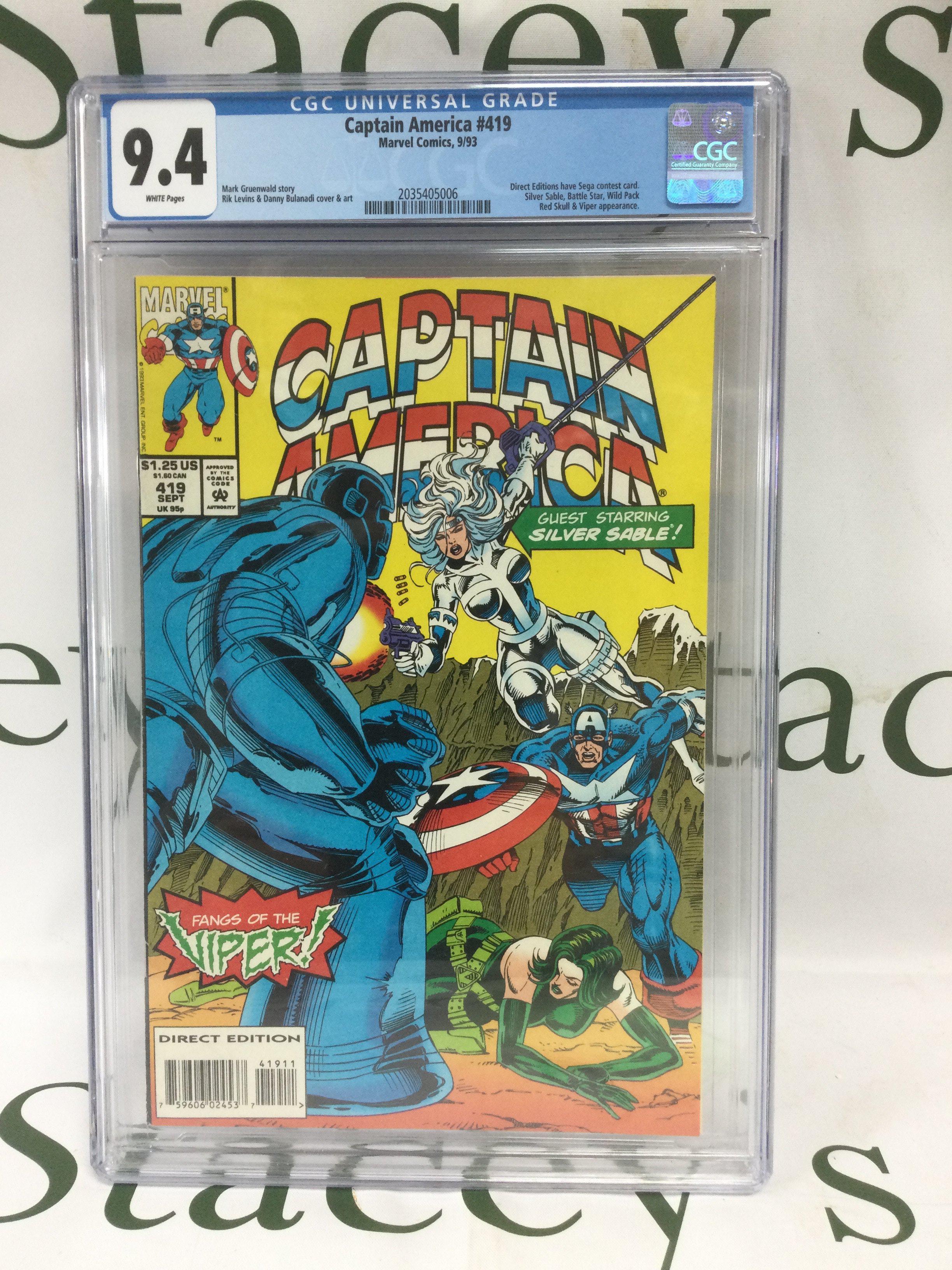 A CGC graded 9.4 Marvel comic of Captain America Issue #419, 9/93. Shipping category B.