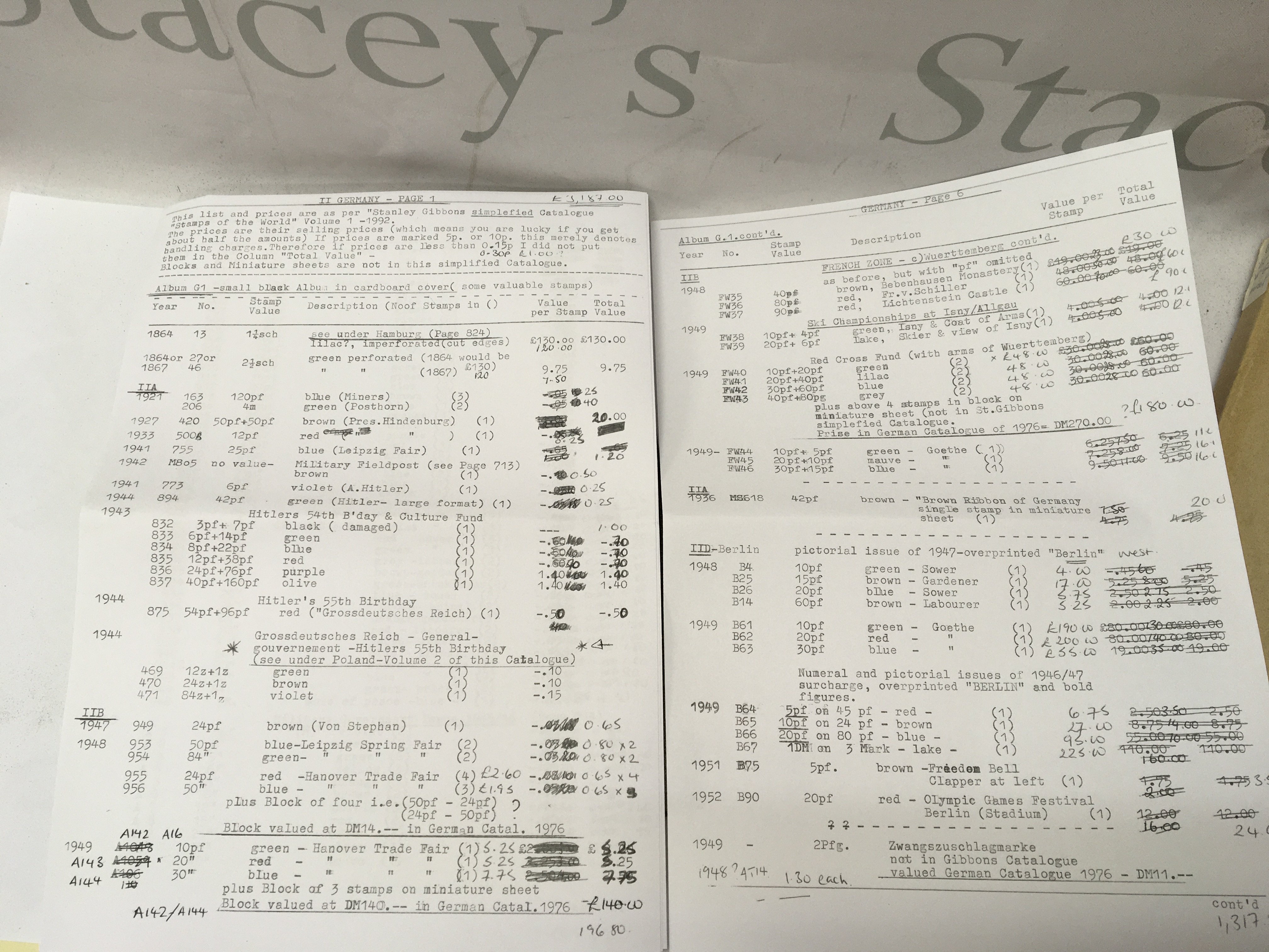 An album of German stamps used and unused, some 19th century stamps with a detailed inventory from Stanley Gibbons