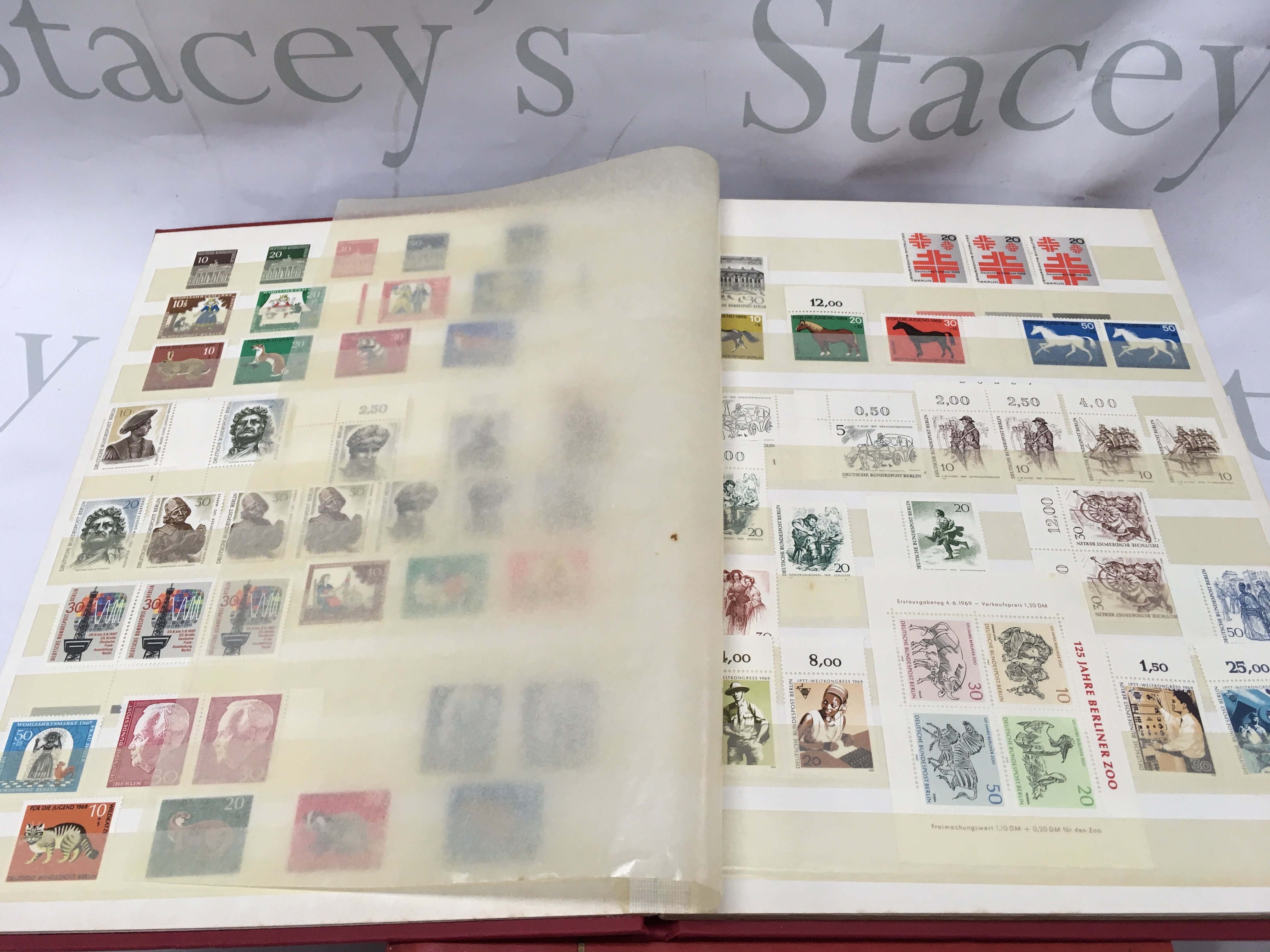 Three albums of German stamps ,mainly unused of the Second half of the 20th century in blocks with margins . Postage category B