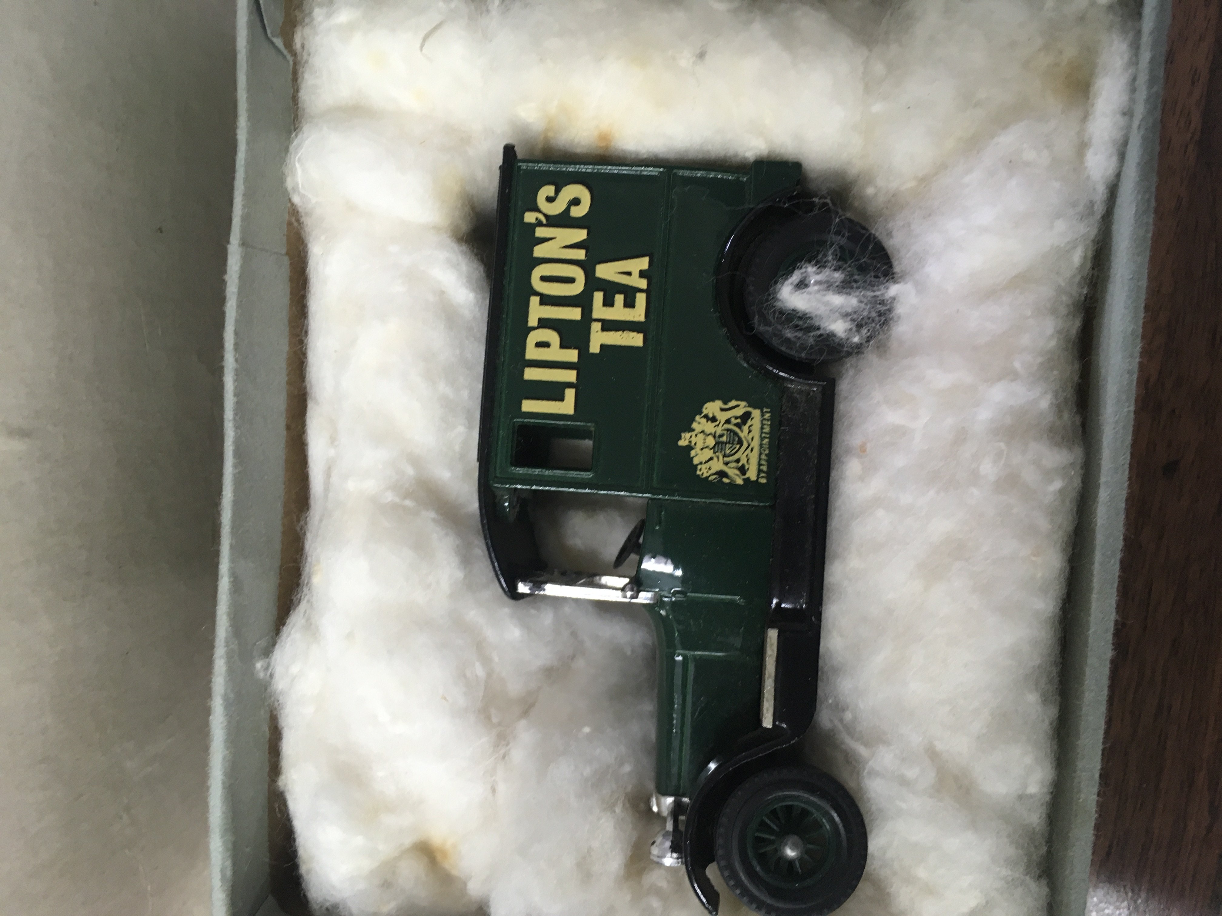 A box containing various match box and dinky play worn cars including liptons tea van. NO RESERVE