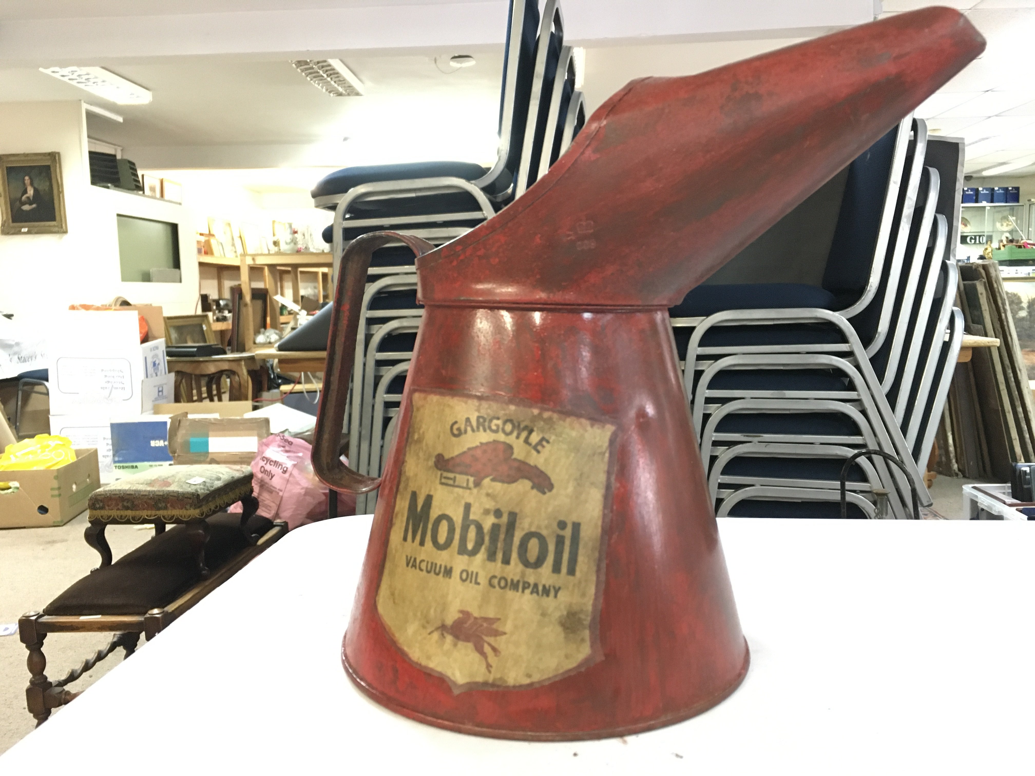 A rare red 1/2 gallon Mobiloil oil jug . Postage category c