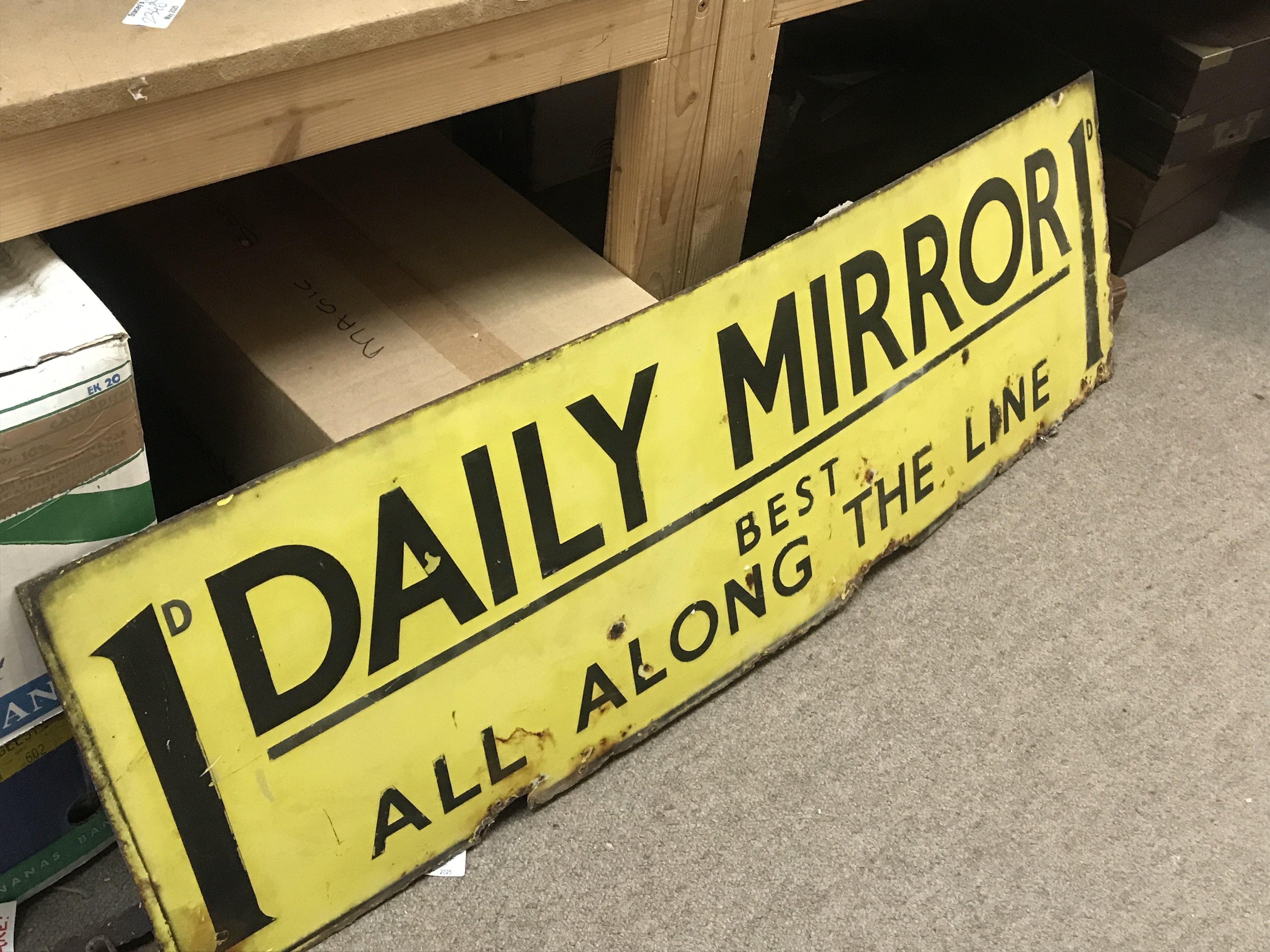 A vintage Daily Mirror enamel sign , Best All along the way. 118cm wide 36cm tall