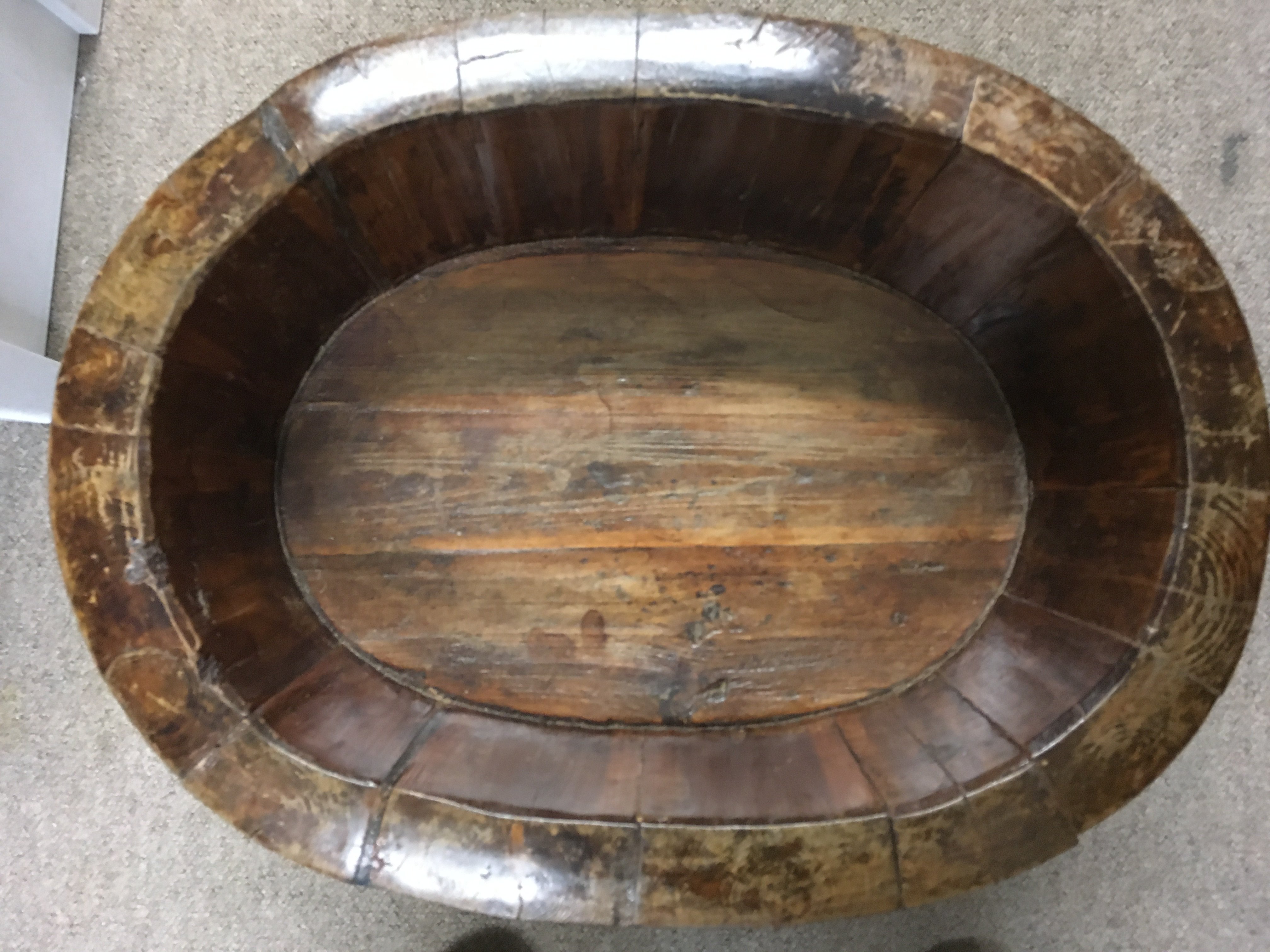 A Chinese wooden oval bath, 30cm tall 49cm wide. NO RESERVE
