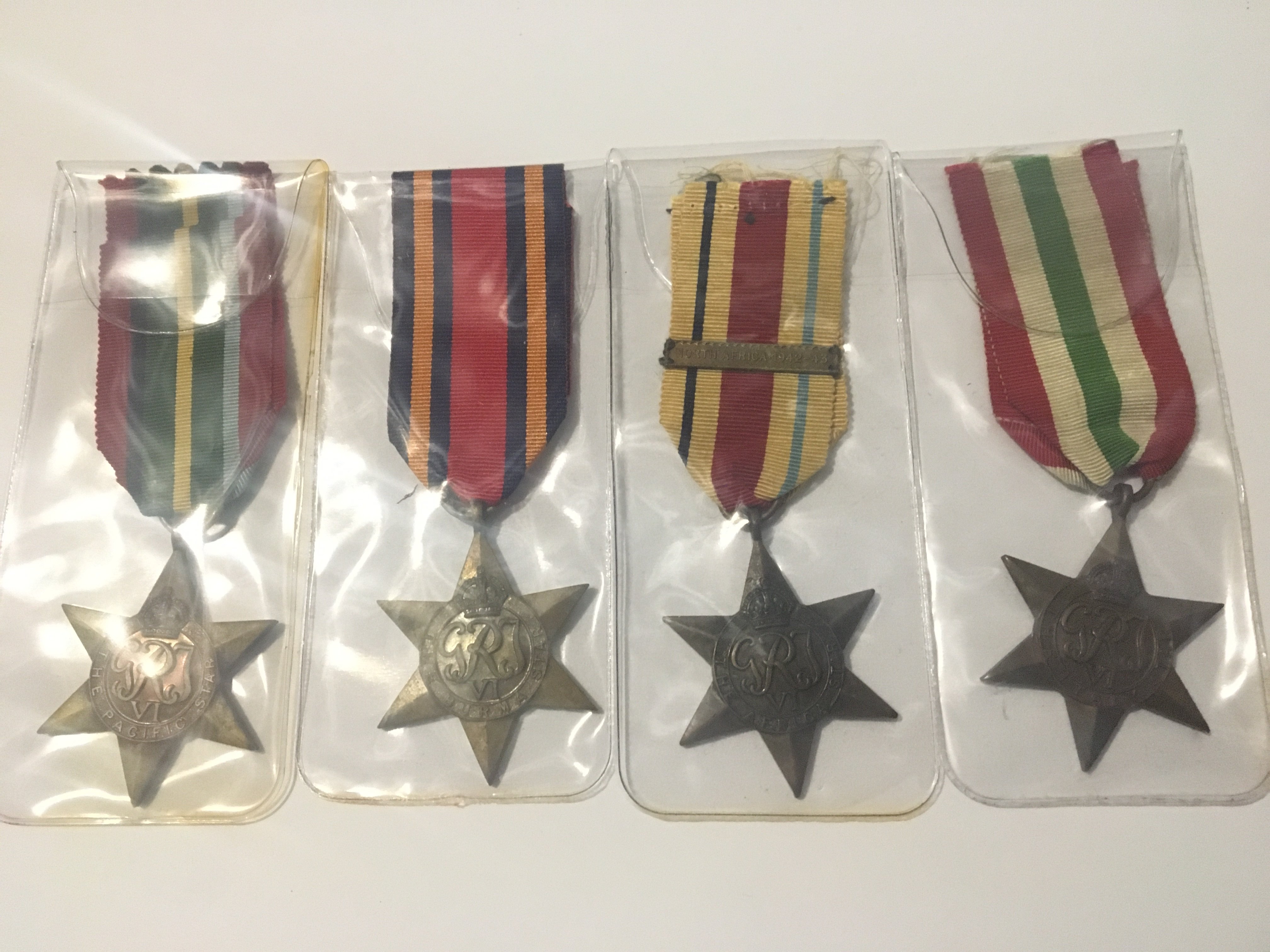 Four II world war Campaign star Medals Italian Star France German Star The African Star with North African bar 1942-43 and Burma star (4)