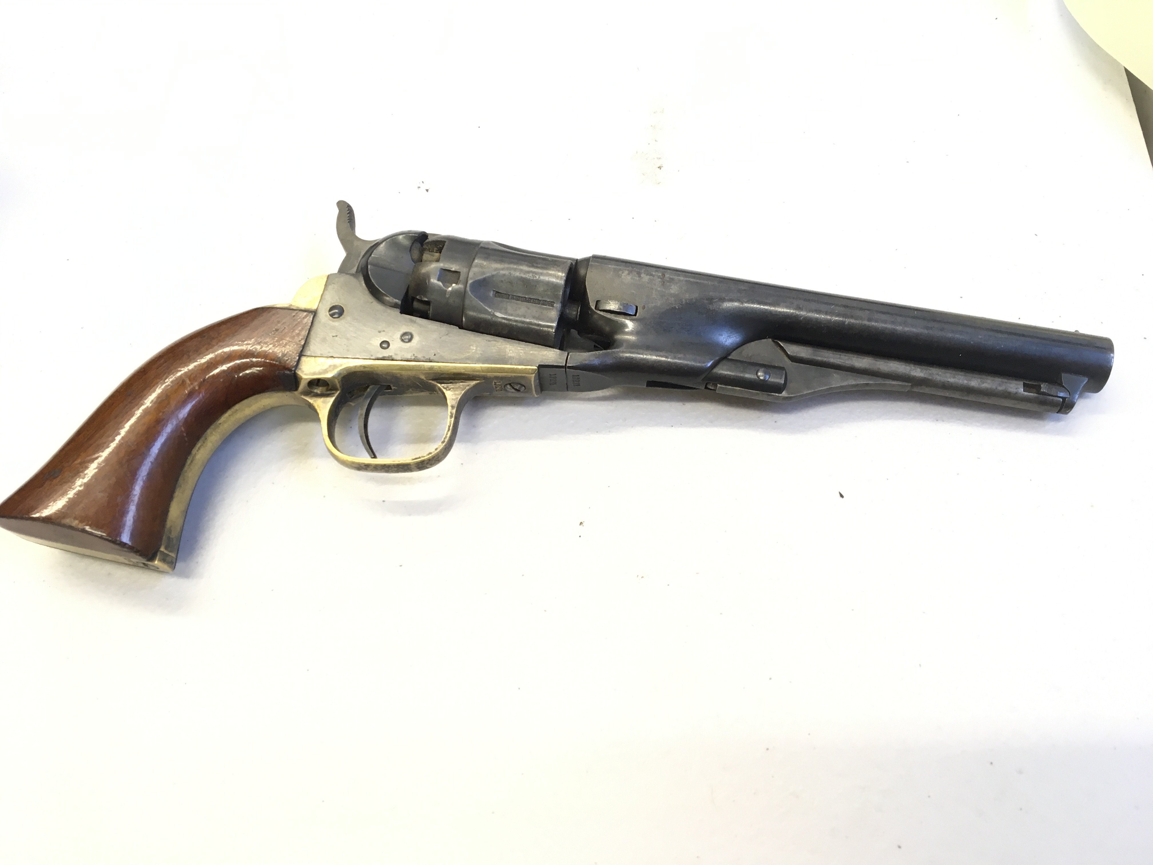 A Nice Example of Antique 19th Century Percussion cap Colt Revolver the barrel stamped Address Col Sam Colt New York US America. With the serial number 13231 on action and trigger guard. Grip possible re polished.