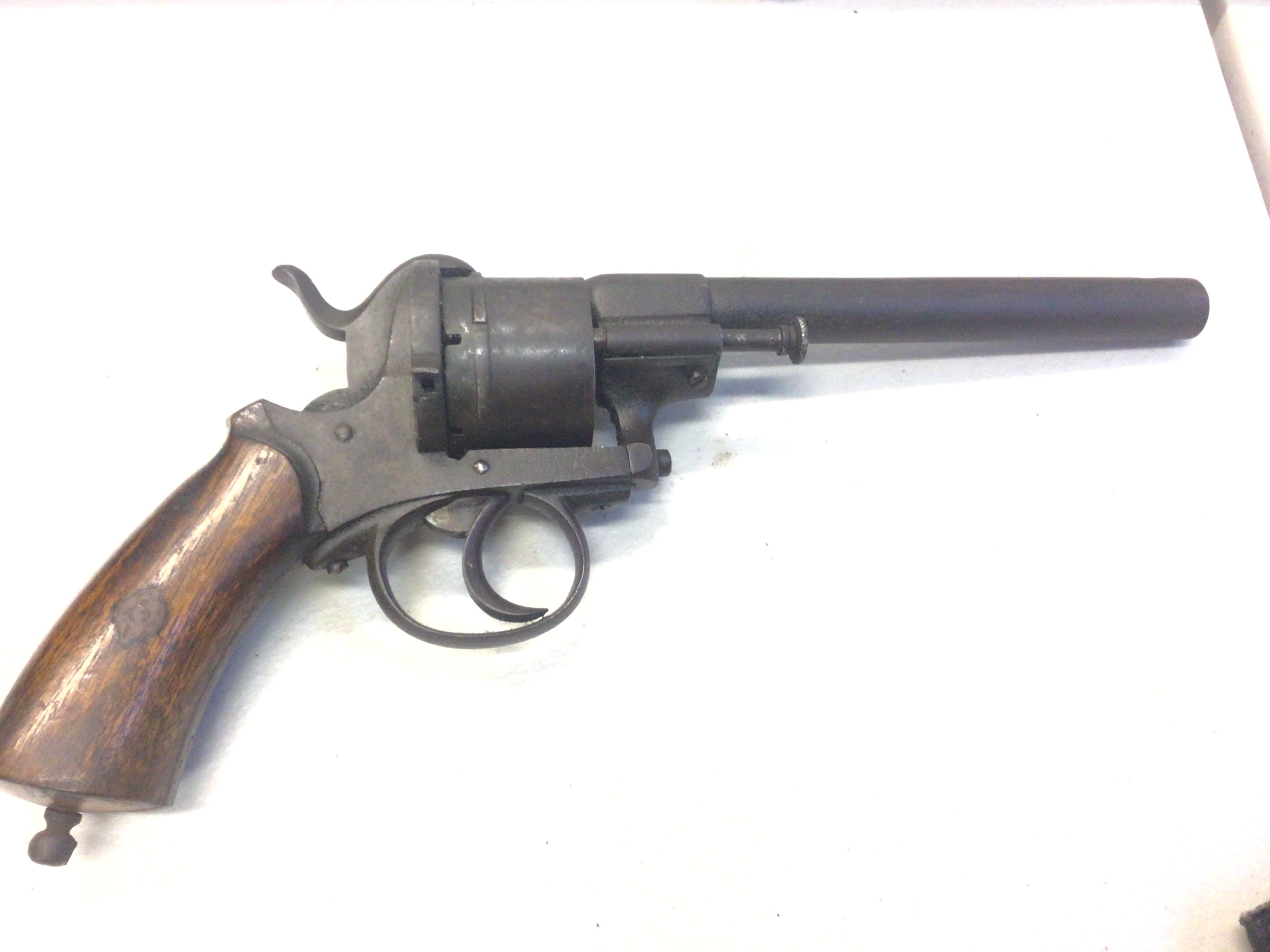 A 19th Antique century pin rim fire Belgium revolver with proof marks ELG.