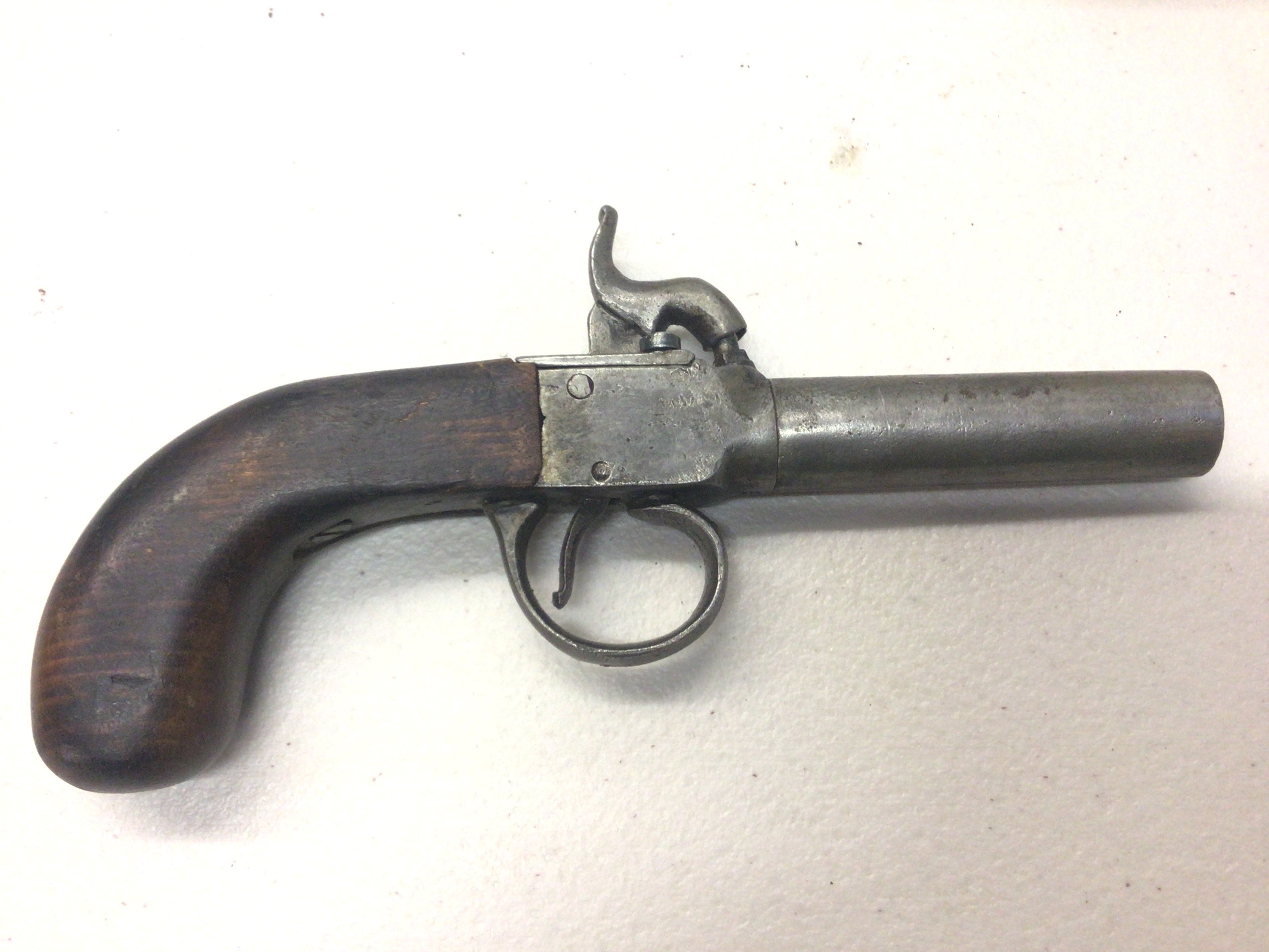 An Antique 19th century percussion pistol steel barrel and action functional.