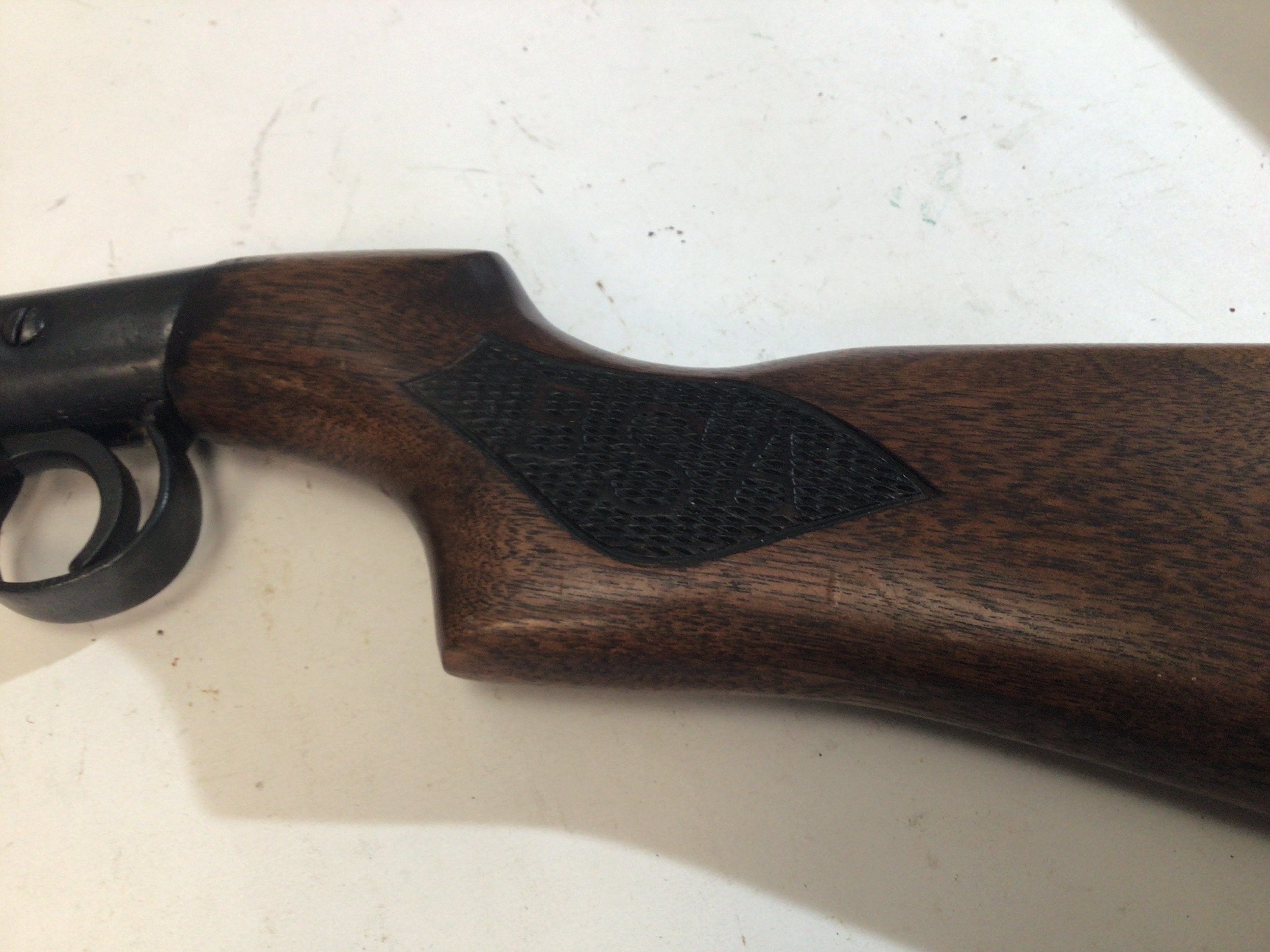 A Vintage BSA airgun .177 The Lincoln Jeffries patent serial number B230 BSA stamp on the top edge also carved into the stock.