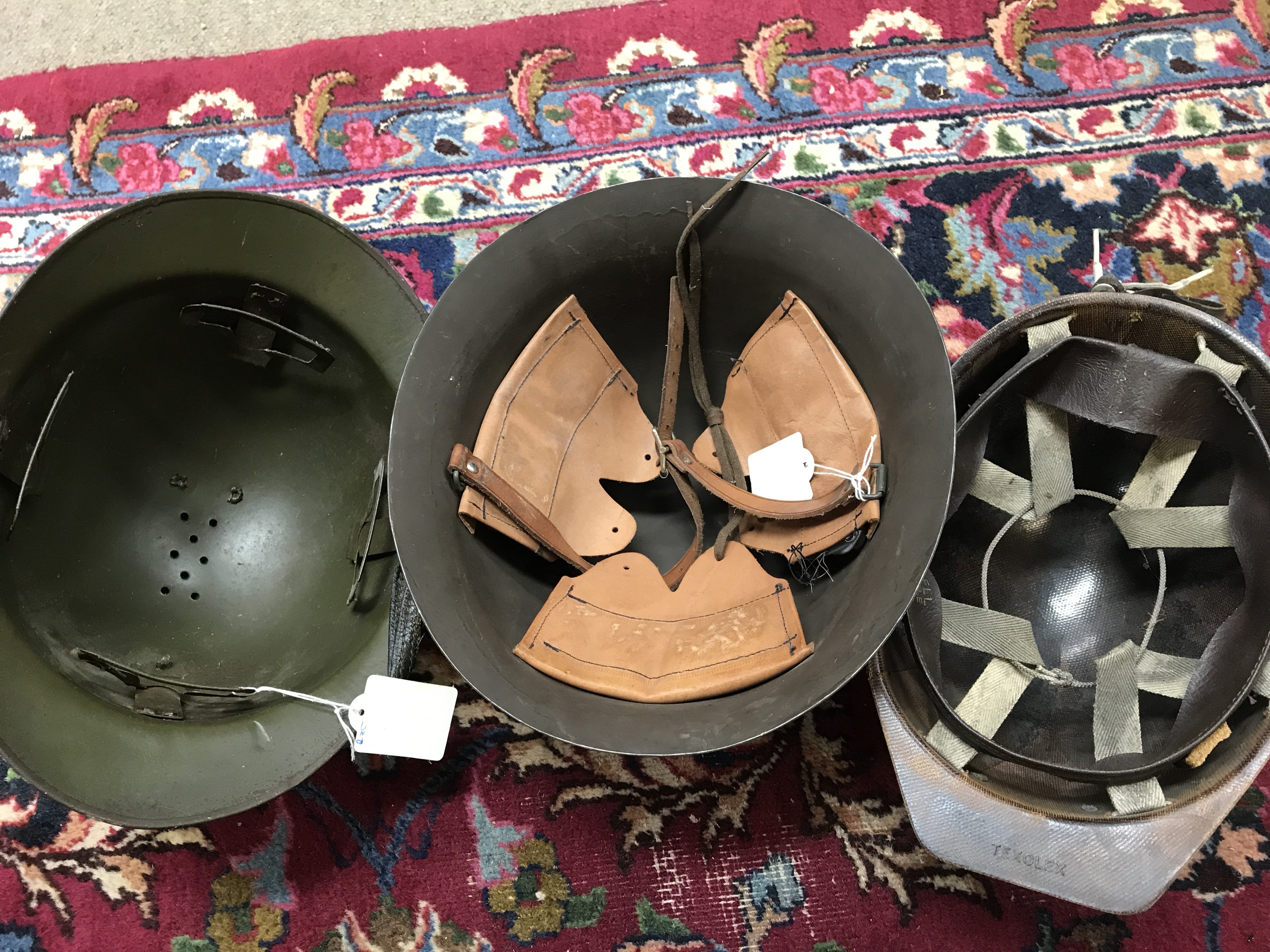 A French Military Fireman helmet a Vintage Miners helmet and a Swedish military helmet (3)