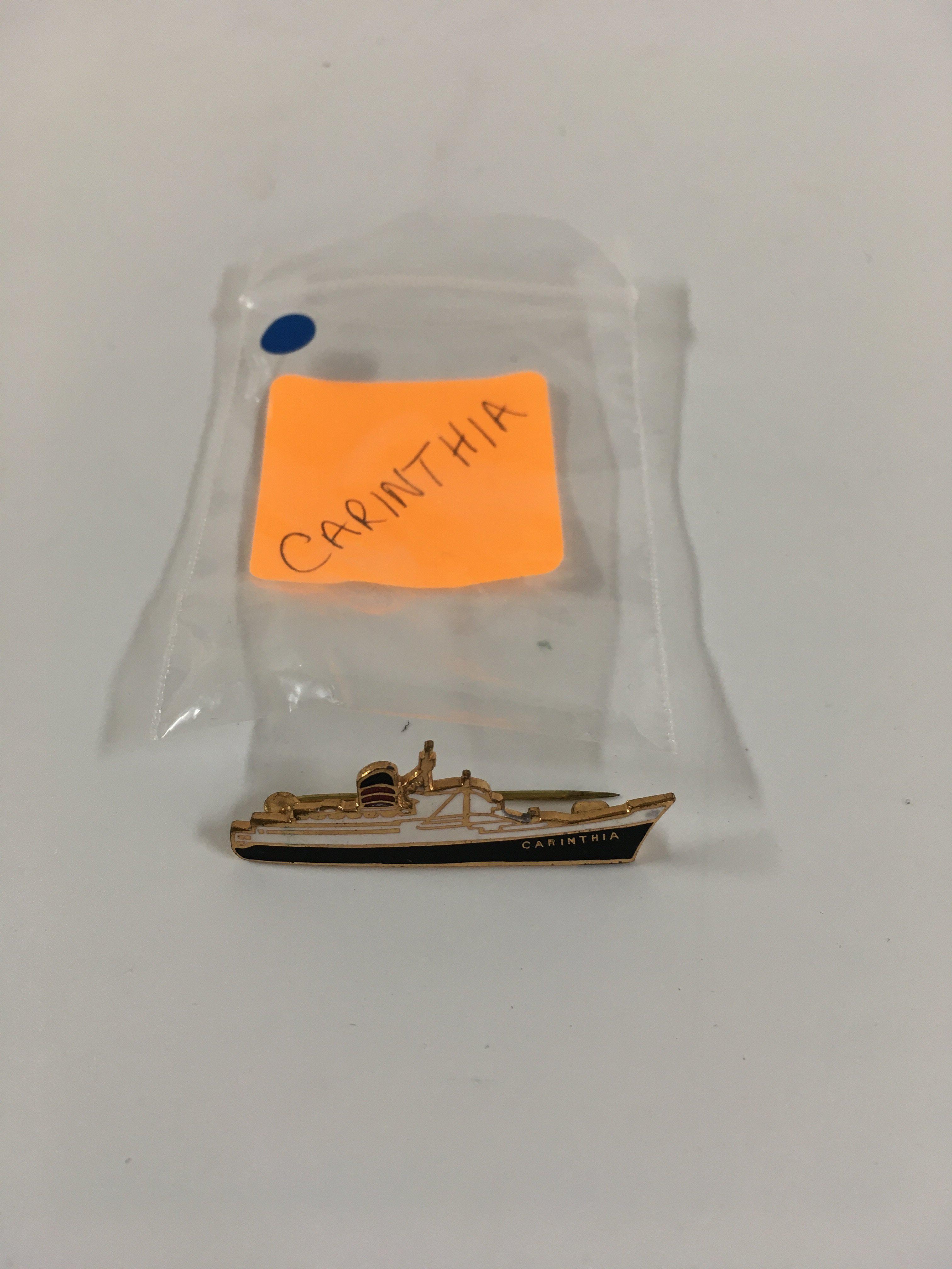 A collection of lapel pin ship badges consisting of an early ship shape lapel pin from the Cunard line vessel the Carinthia from 1920s/30s, lapel pin badge from the British India steam navigation company vessel the MS Devonia 1938-67, early ship shape lapel pin from the Cunard line vessel the RMS Ivernia, lapel pin badge from the Canadian pacific line vessel the empress of England, ship shape lapel pin from the Channel Islands crossing service vessel the SS Sarnia and very rare to find lapel pin badge from the orient line vessel the SS Otranto 1926-56