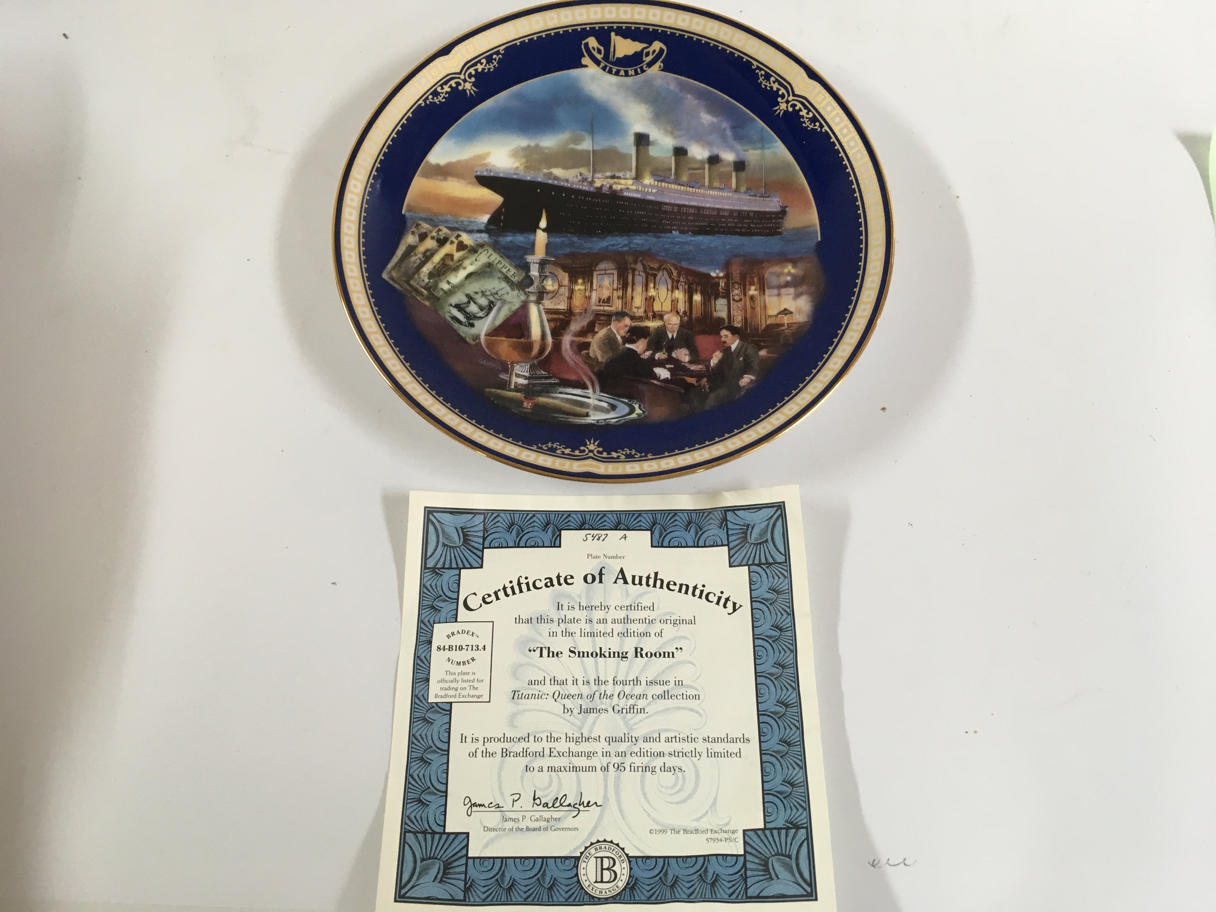A collection of titanic souvenir plates from a limited edition collection by James Griffin consisting of sets entitled the human legacy, on the promenade, the Turkish bath, the cafe Parisian, the first-class stateroom and maiden voyage