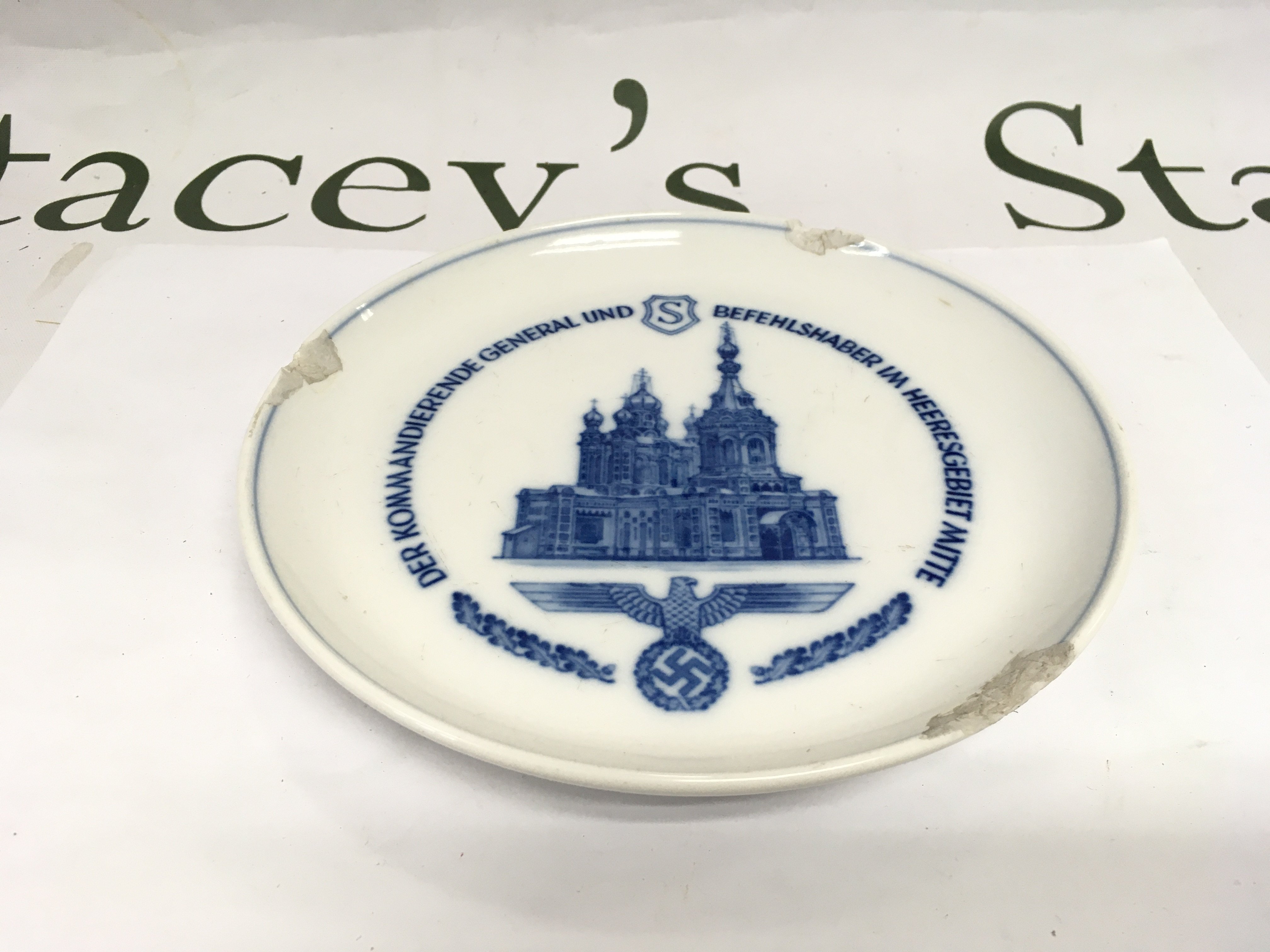 A Rare Meissen blue and white Luftwaffe dish, a/f, approx diameter 17.5cm. Shipping category D.