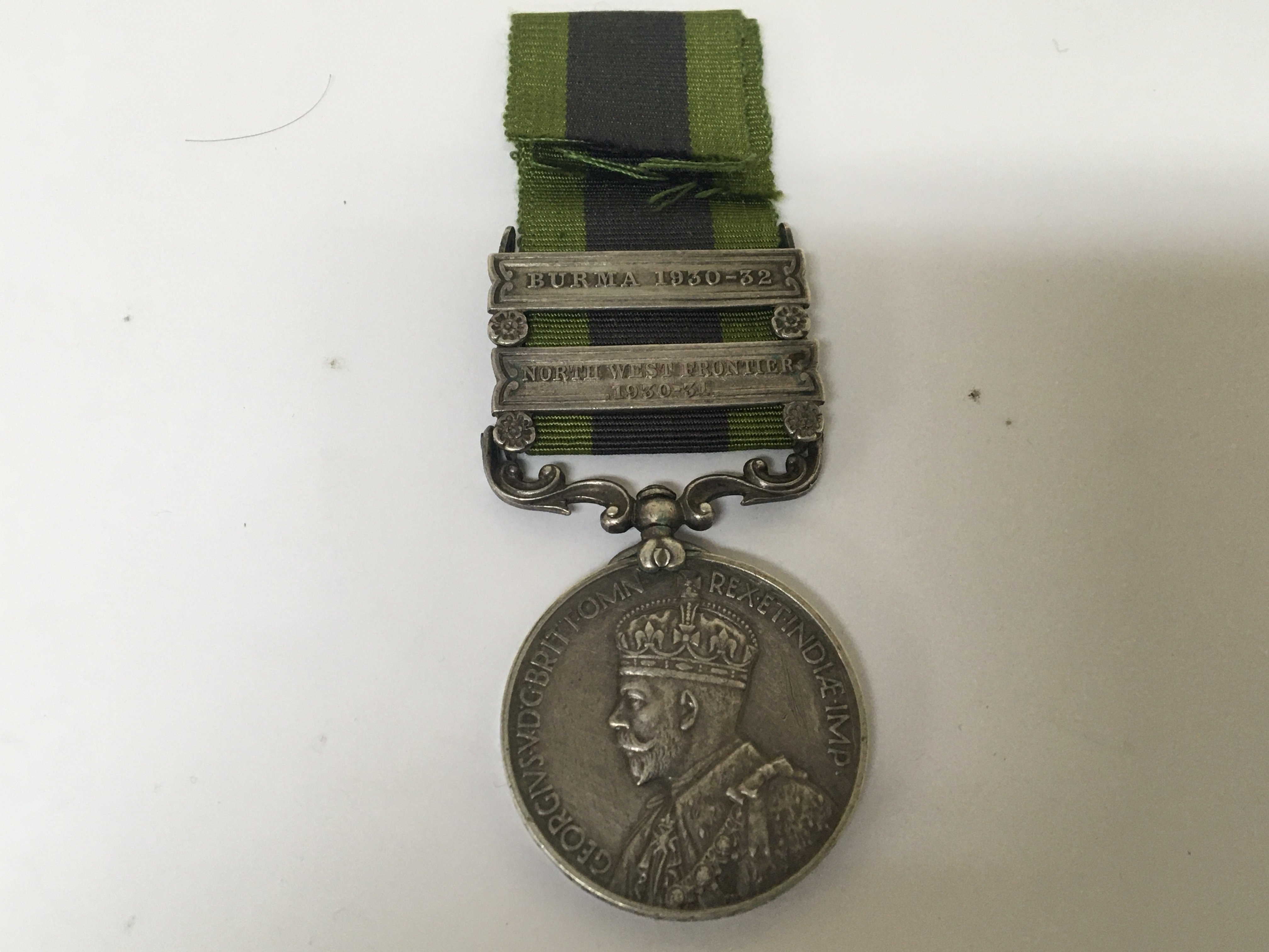 A George V Indian war medal two bar Burma 1930-32 North West Frontier 1930-31 awarded to 11547 Sep Mir Afzal 3-10 Baluch R.