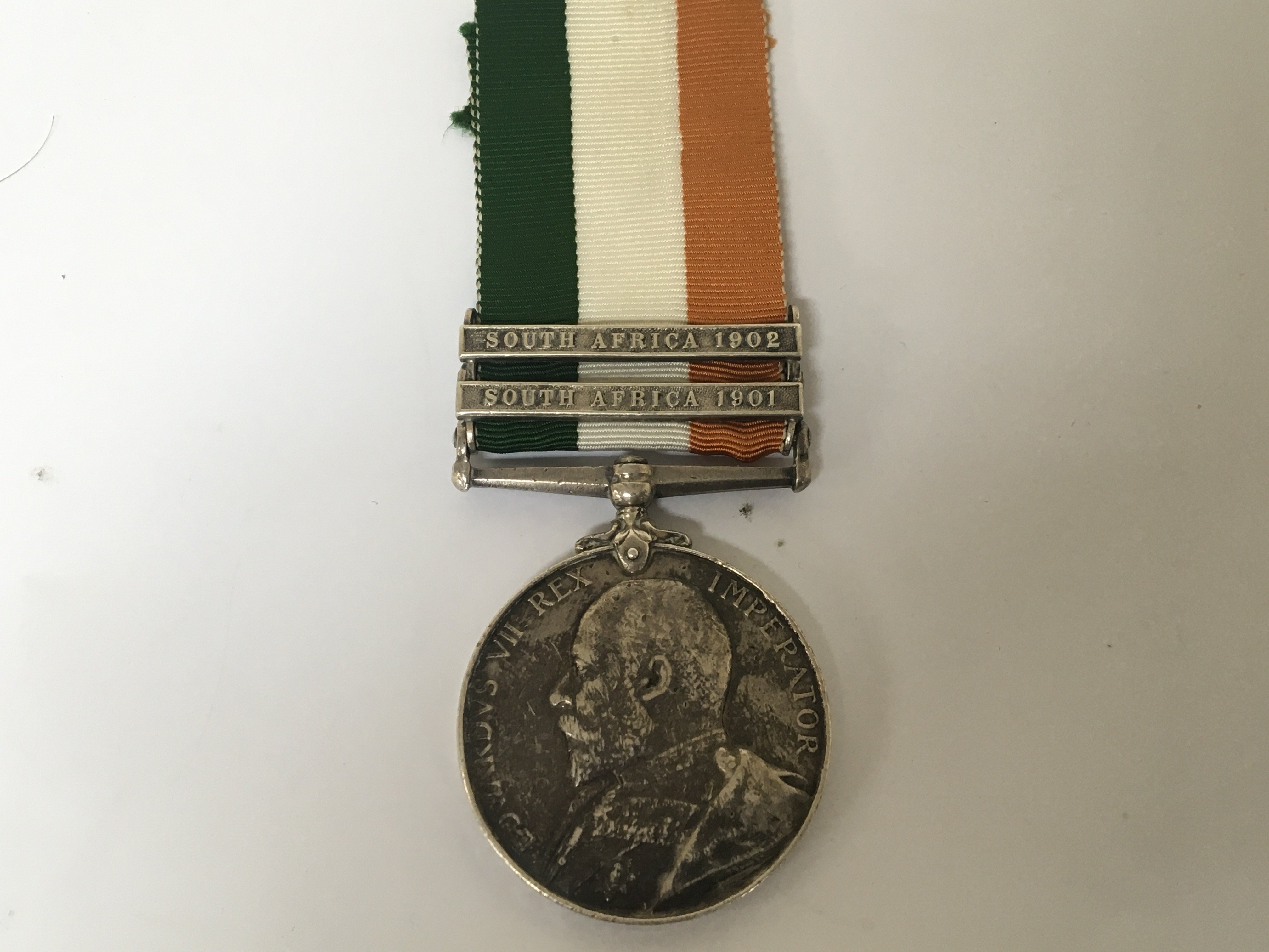 Two South African medals Victorian with three bars including Wittebergen and Edward VII South African medal with two bar 1901 and 1902 both awarded to 5054 Pte W Stevens Wiltshire Reg (2)
