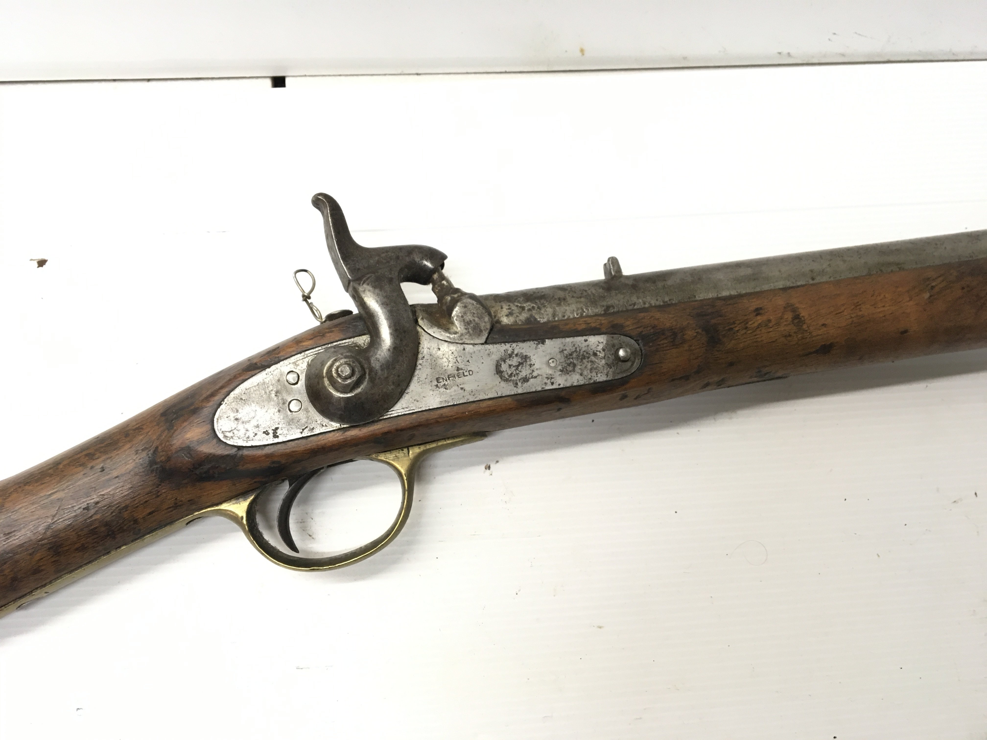 An Enfield 19th Century Percussion muzzle load Rifle with brass trigger guard.
