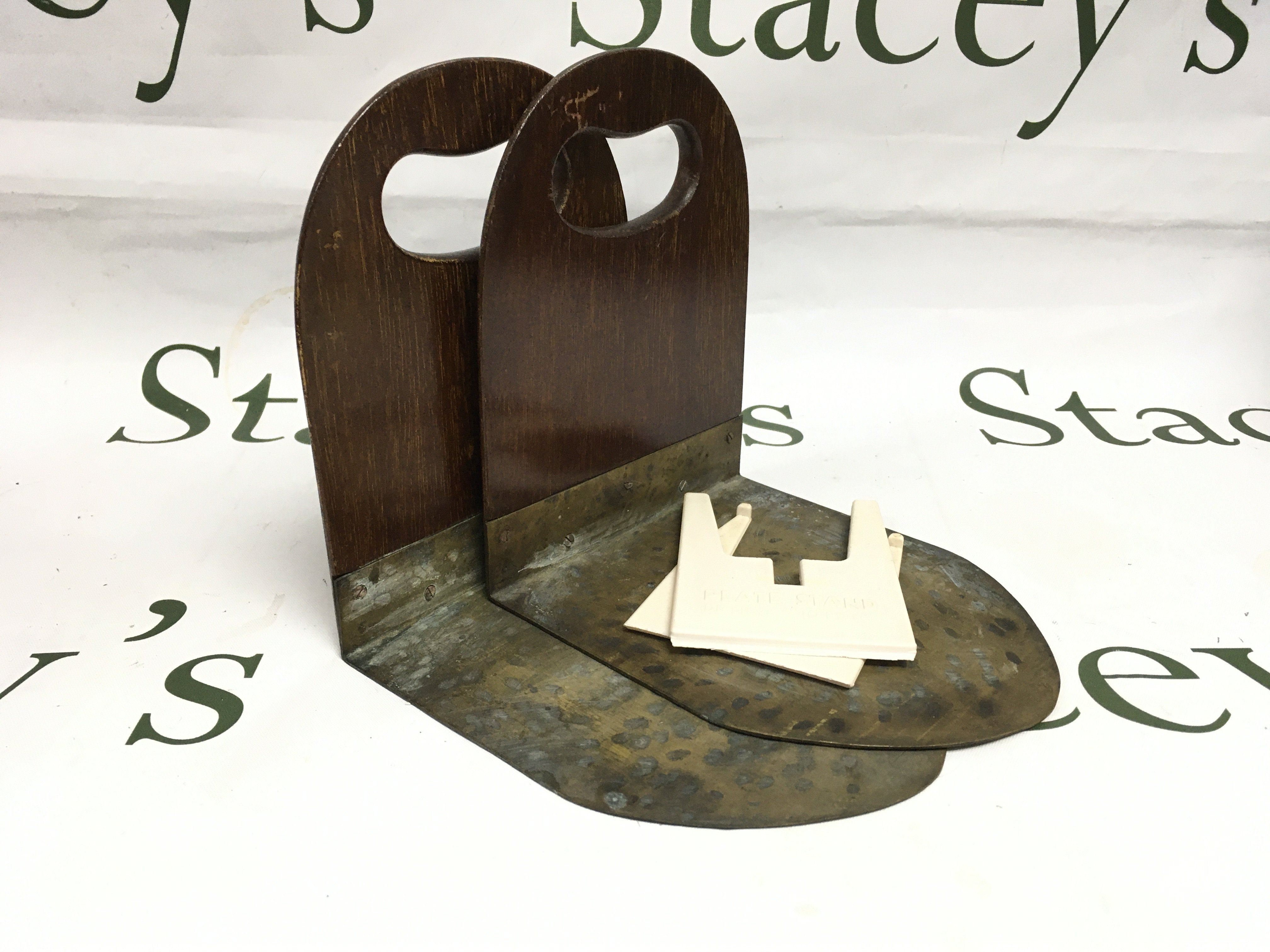 A pair of book ends made from propeller wood Laminates.