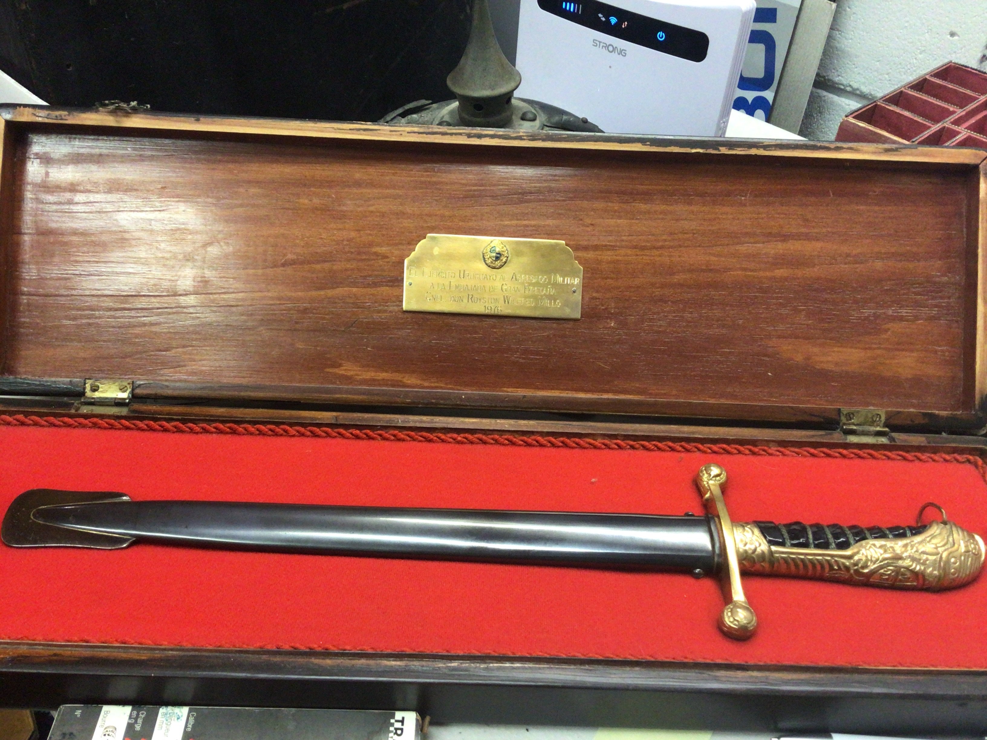 A presentation dagger given by The Uruguayan to the military attach Embassy of Great Britain Colonel Royston. In a fitted box 1976