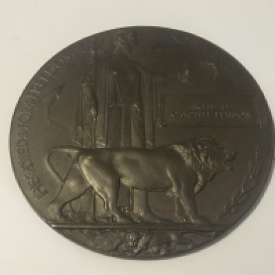 A I World War Memorial plaque Death Penny awarded to Captain A C Denison 2nd Battalion The Black Watch mentioned in dispatches for Gallant conducted in the field Killed at the Battle of Loos 25th September 1915. With detailed paperwork.