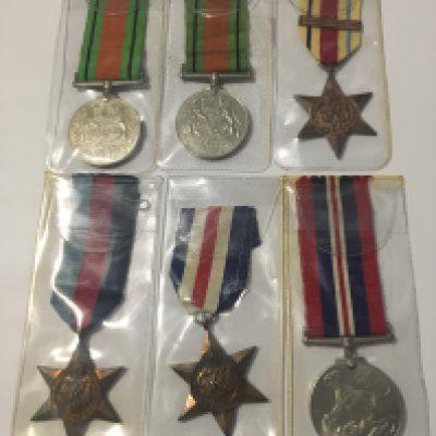 A Collection of II World War Medals Two Defence Medal African Star 8th Army French German Star Victory medal and 1939-45 Star. (6)