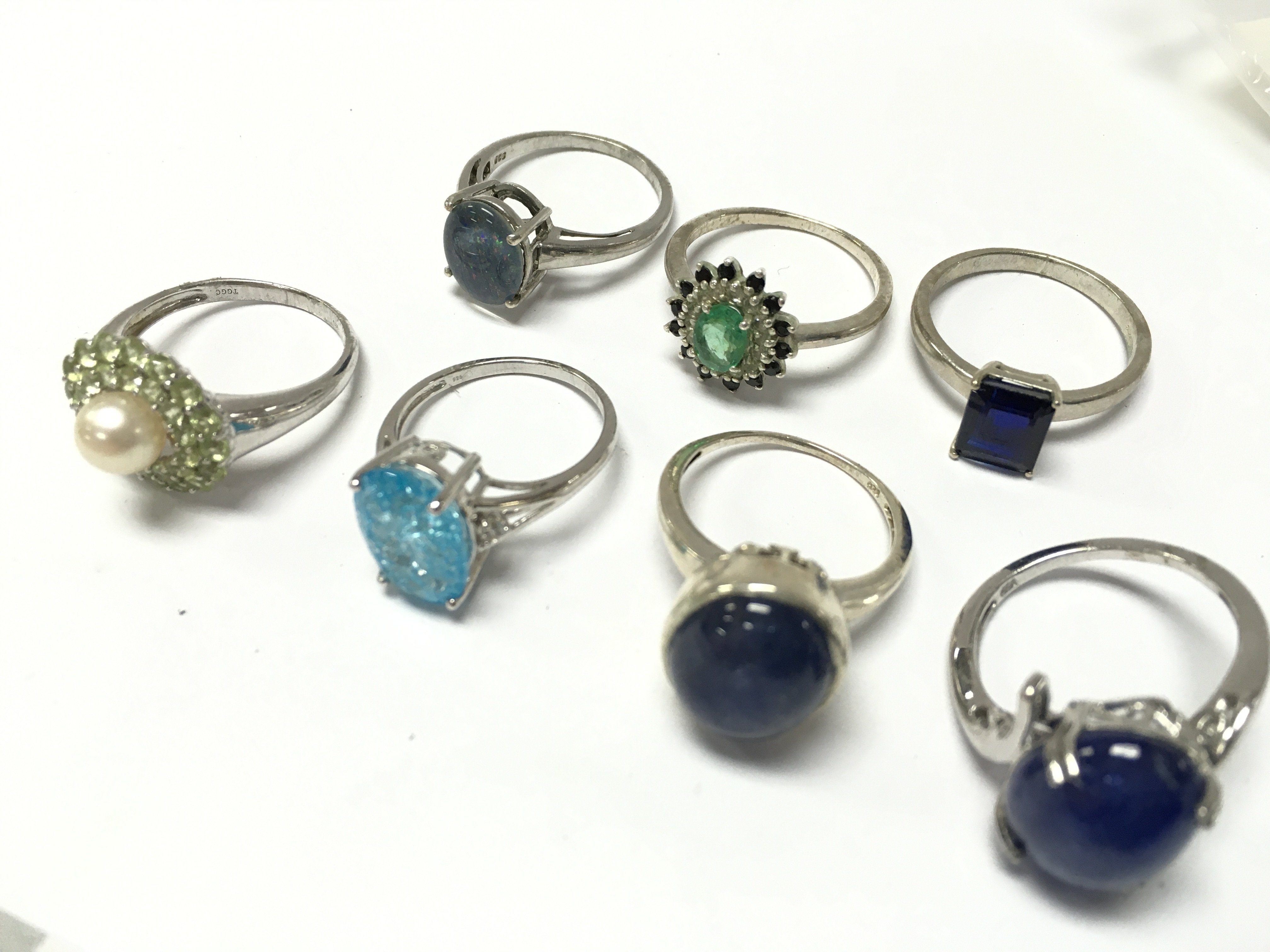 Seven silver rings . Postage category A